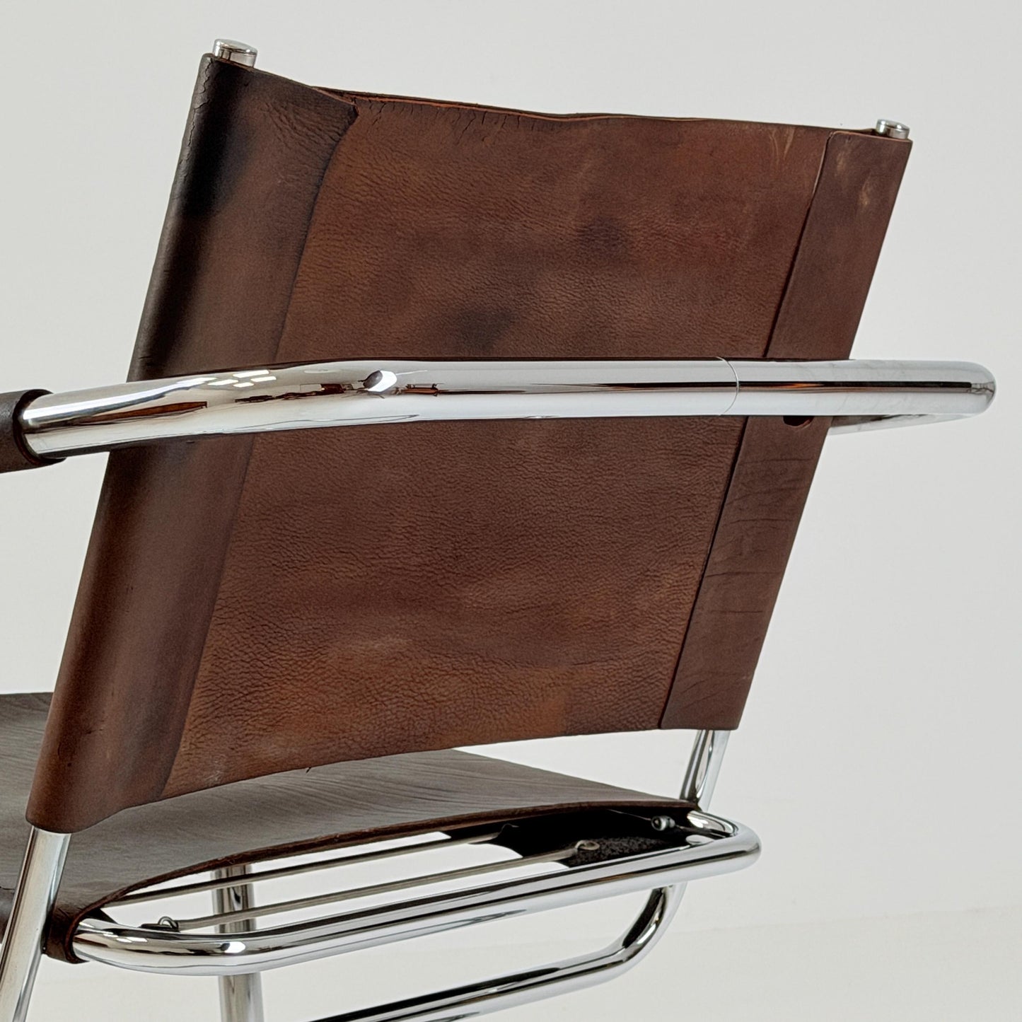 Rare Mid Century Rondo Cantilever Lounge Armchair by Heinrich Pfalzberger – Chocolate Brown Leather, Swiss Design 1960s,