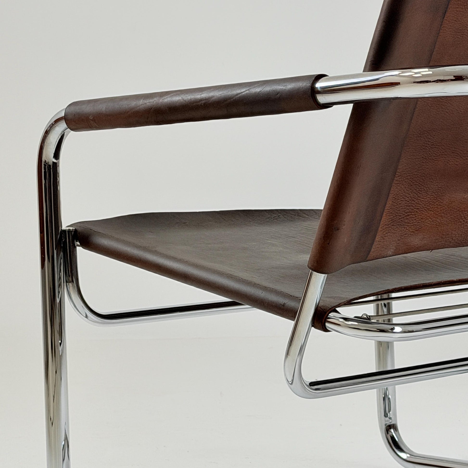 Rare Mid Century Rondo Cantilever Lounge Armchair by Heinrich Pfalzberger – Chocolate Brown Leather, Swiss Design 1960s,