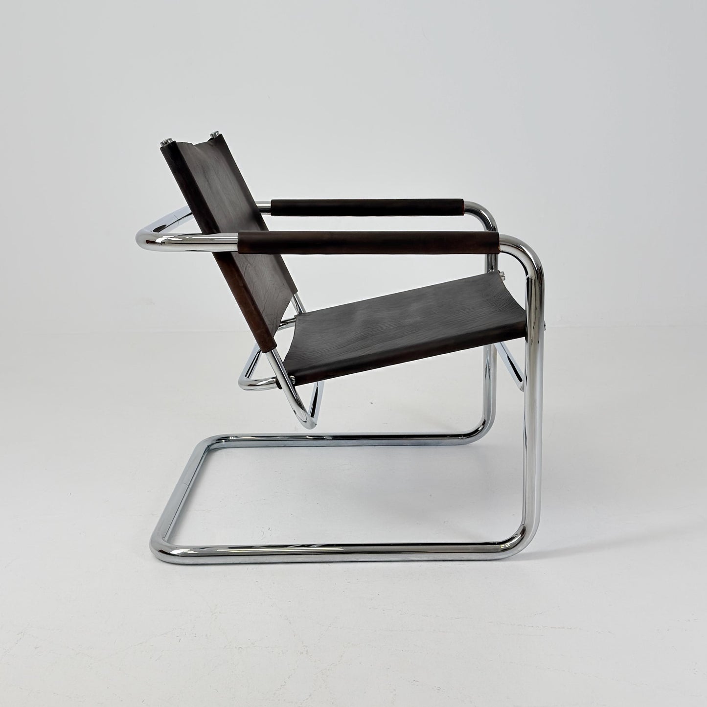 Rare Mid Century Rondo Cantilever Lounge Armchair by Heinrich Pfalzberger – Chocolate Brown Leather, Swiss Design 1960s,