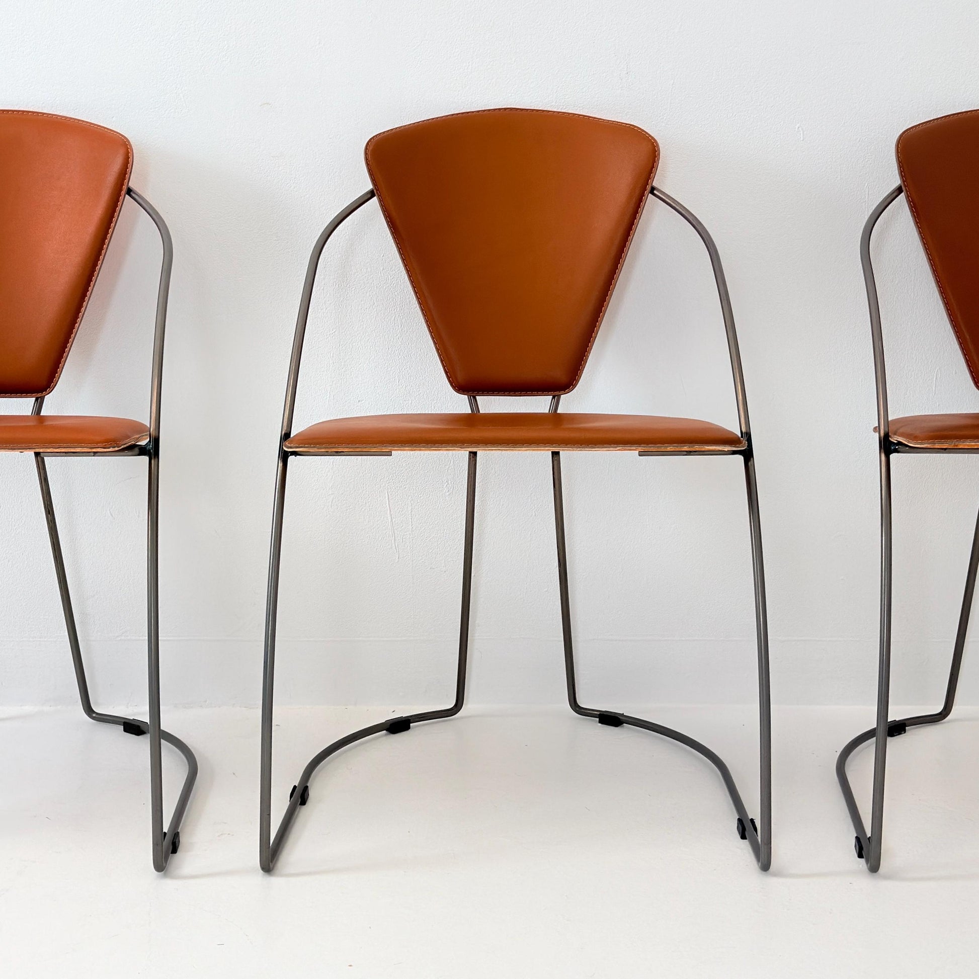 Set of 6 Vintage Interio Croma Tubular Steel Dining Chairs in Brown Natural Leather – Mid Century Modern Chrome Dining Chairs – Germany 1980