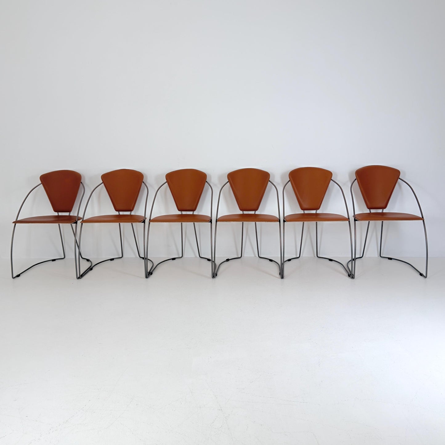 Set of 6 Vintage Interio Croma Tubular Steel Dining Chairs in Brown Natural Leather – Mid Century Modern Chrome Dining Chairs – Germany 1980