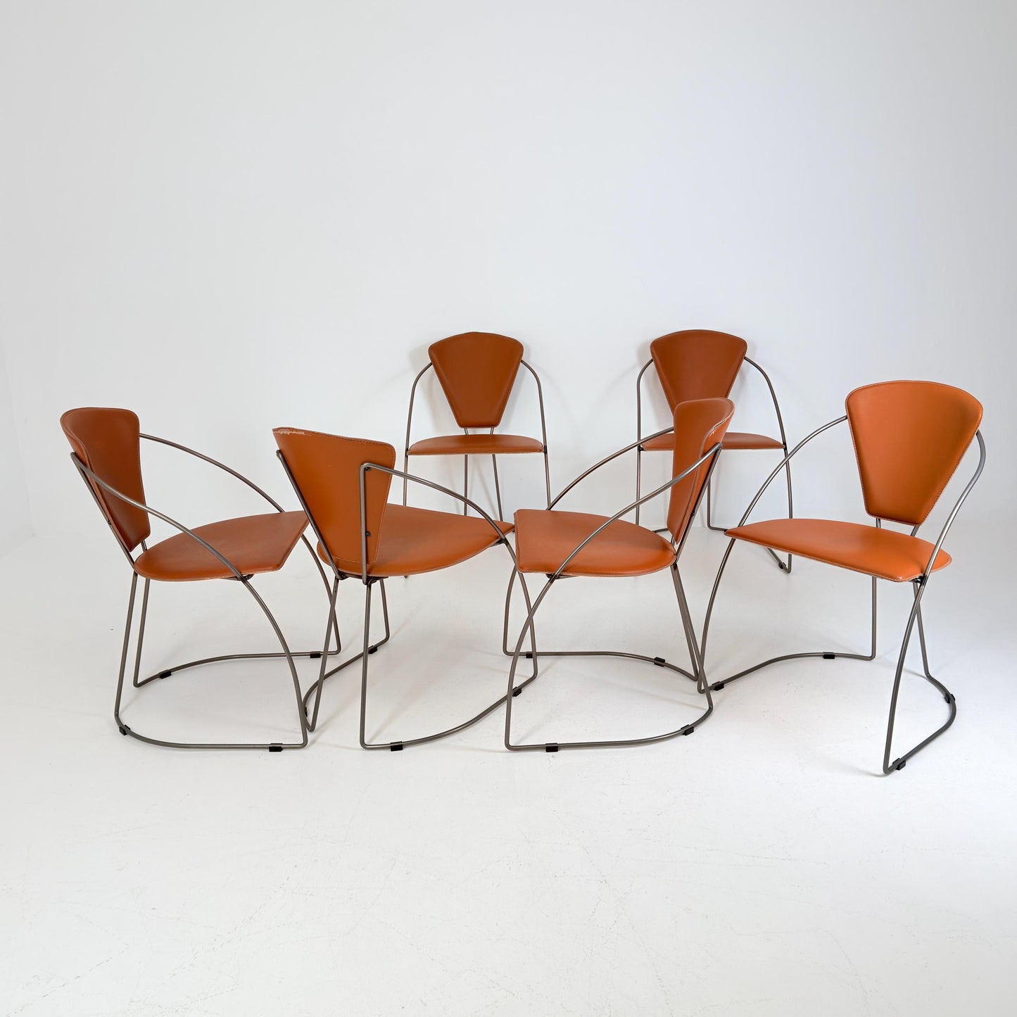 Set of 6 Vintage Interio Croma Tubular Steel Dining Chairs in Brown Natural Leather – Mid Century Modern Chrome Dining Chairs – Germany 1980