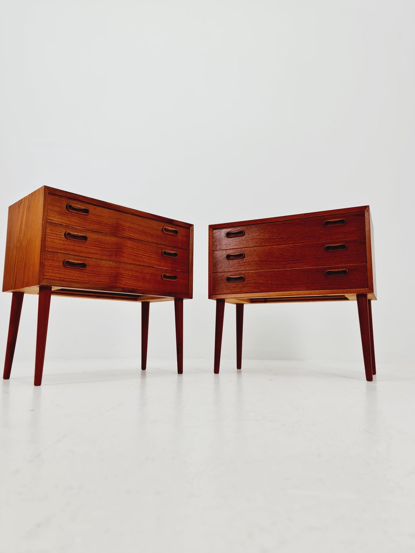 Rare big Midcentury Danish teak Vintage Side table/ Bedside table by Olholm Möbelfabrik, Denmark, 1960s, set of 2