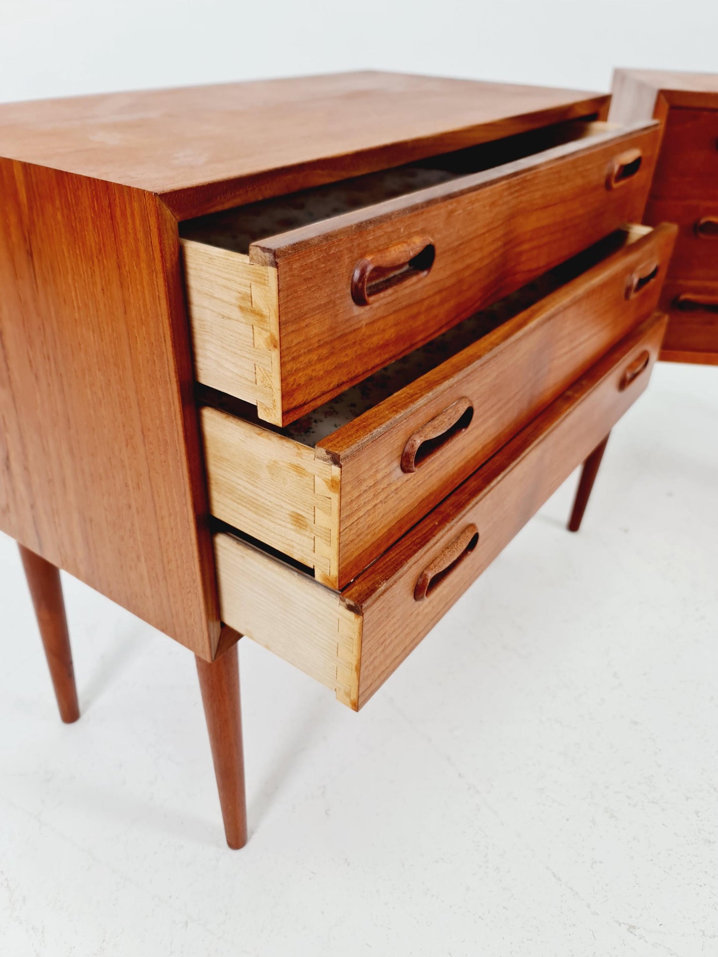 Rare big Midcentury Danish teak Vintage Side table/ Bedside table by Olholm Möbelfabrik, Denmark, 1960s, set of 2