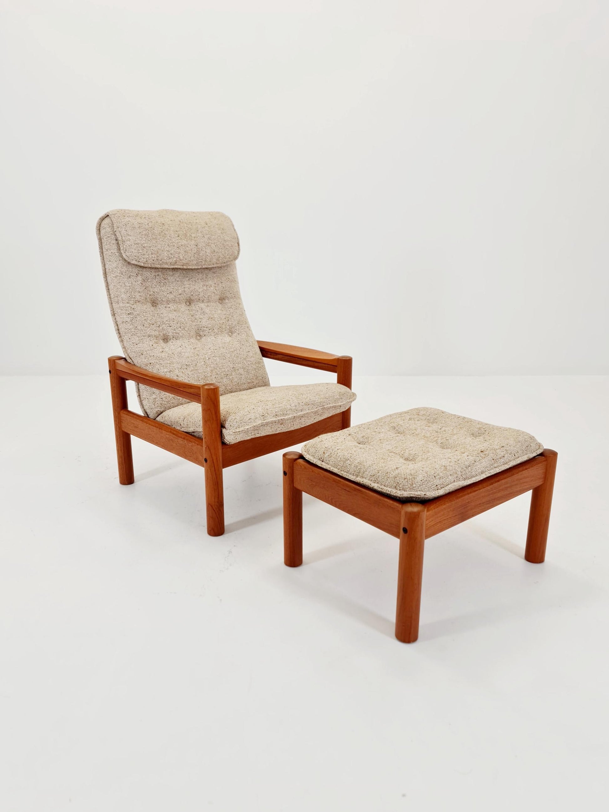 Mid Century Solid teak lounge chair/ Easy chair by Domino Mobler with Ottoman, 1960s