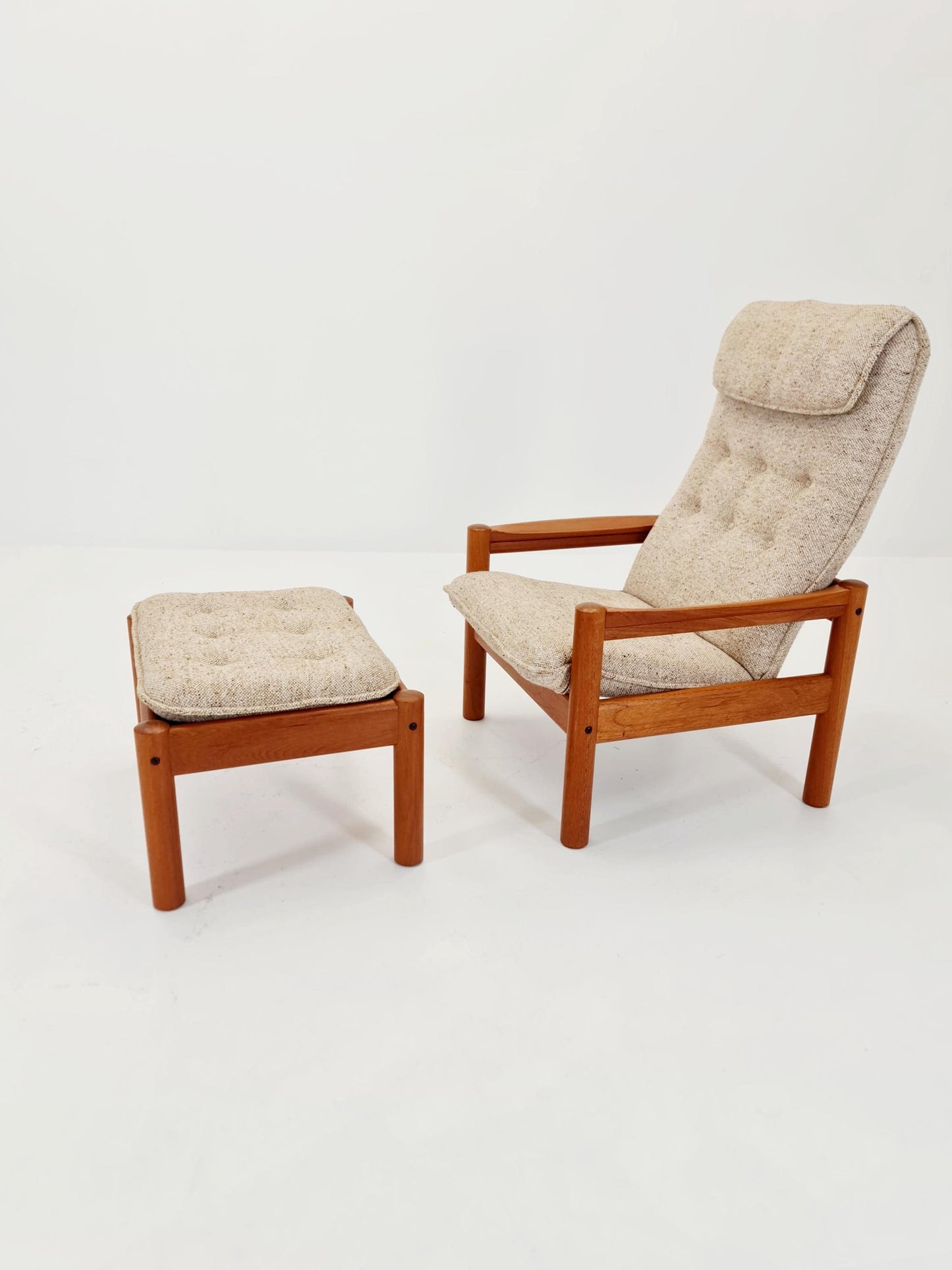 Mid Century Solid teak lounge chair/ Easy chair by Domino Mobler with Ottoman, 1960s