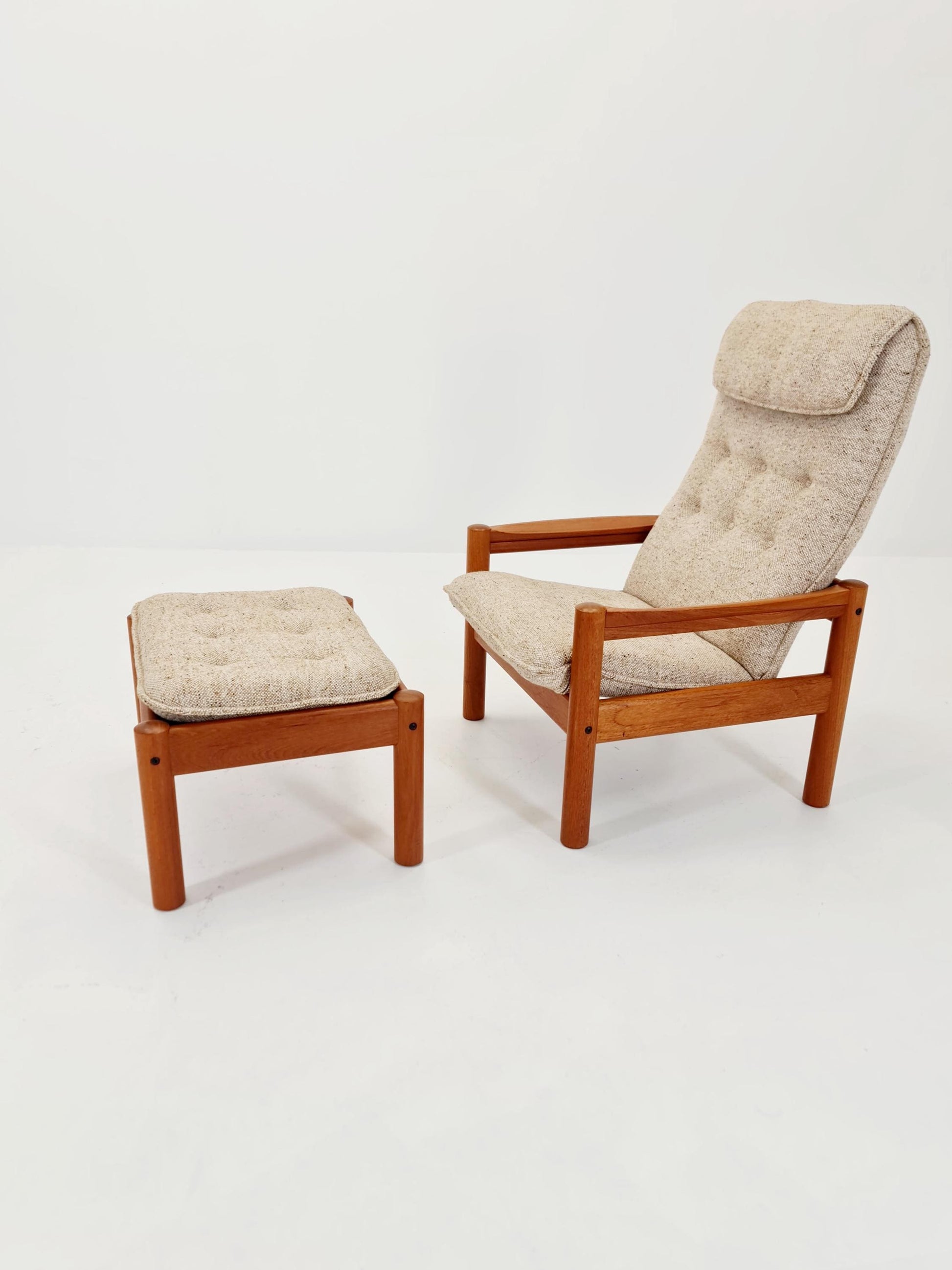 Mid Century Solid teak lounge chair/ Easy chair by Domino Mobler with Ottoman, 1960s