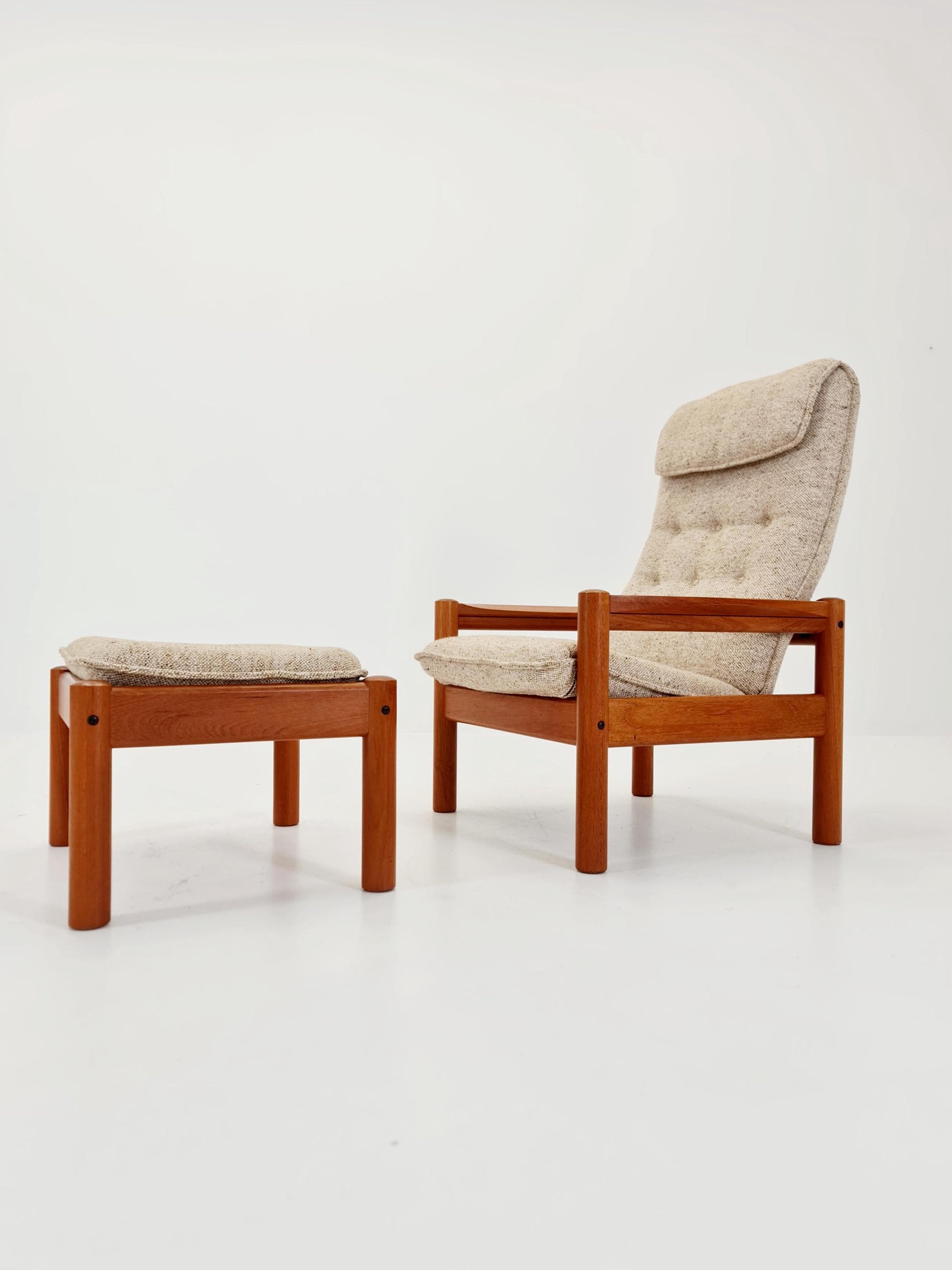 Mid Century Solid teak lounge chair/ Easy chair by Domino Mobler with Ottoman, 1960s