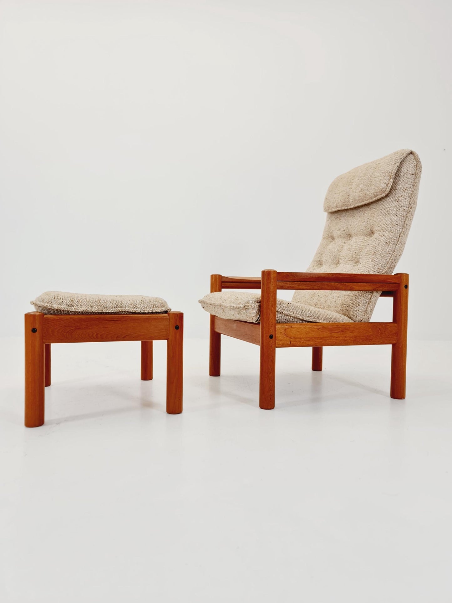 Mid Century Solid teak lounge chair/ Easy chair by Domino Mobler with Ottoman, 1960s