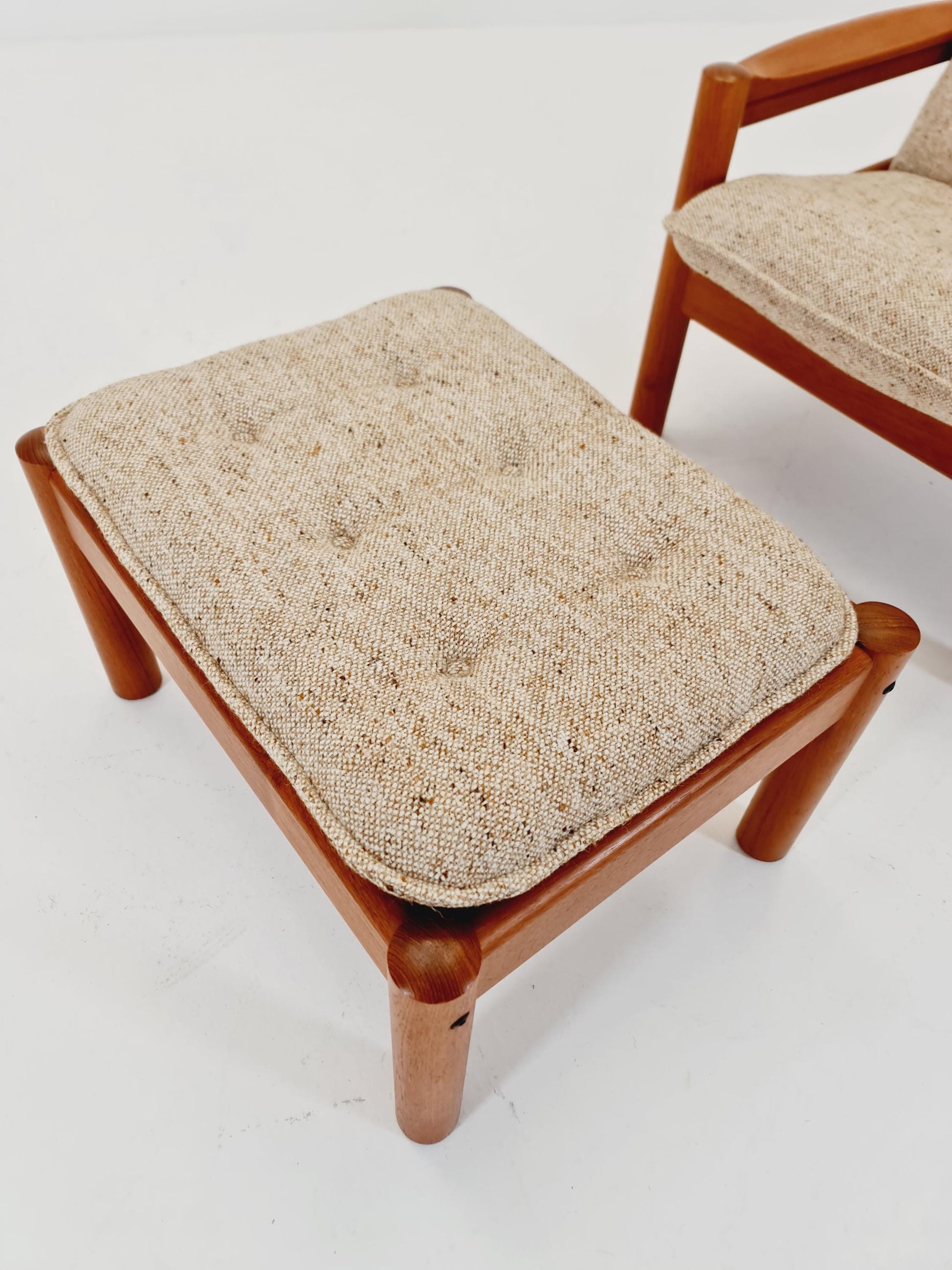 Mid Century Solid teak lounge chair/ Easy chair by Domino Mobler with Ottoman, 1960s