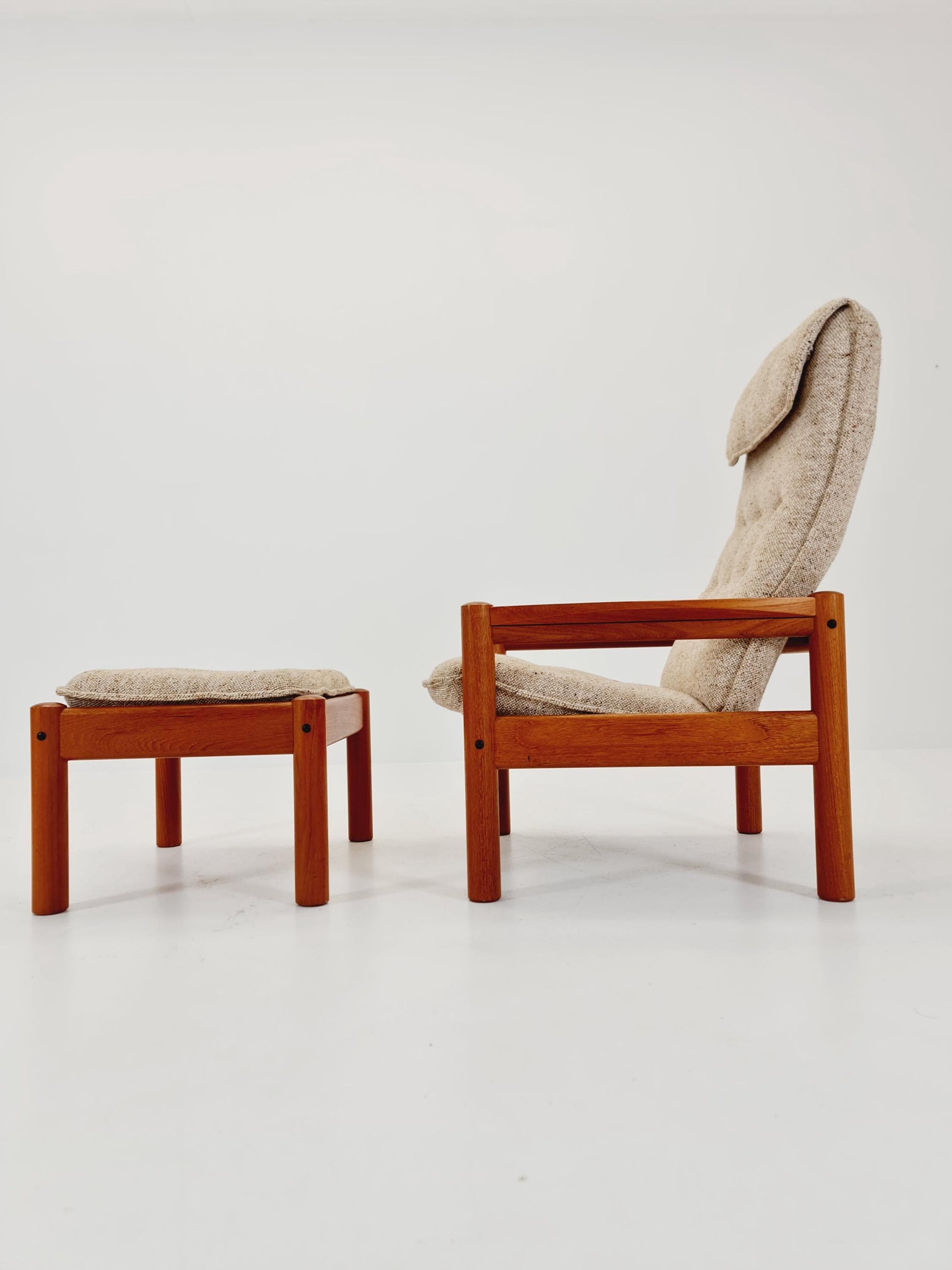 Mid Century Solid teak lounge chair/ Easy chair by Domino Mobler with Ottoman, 1960s