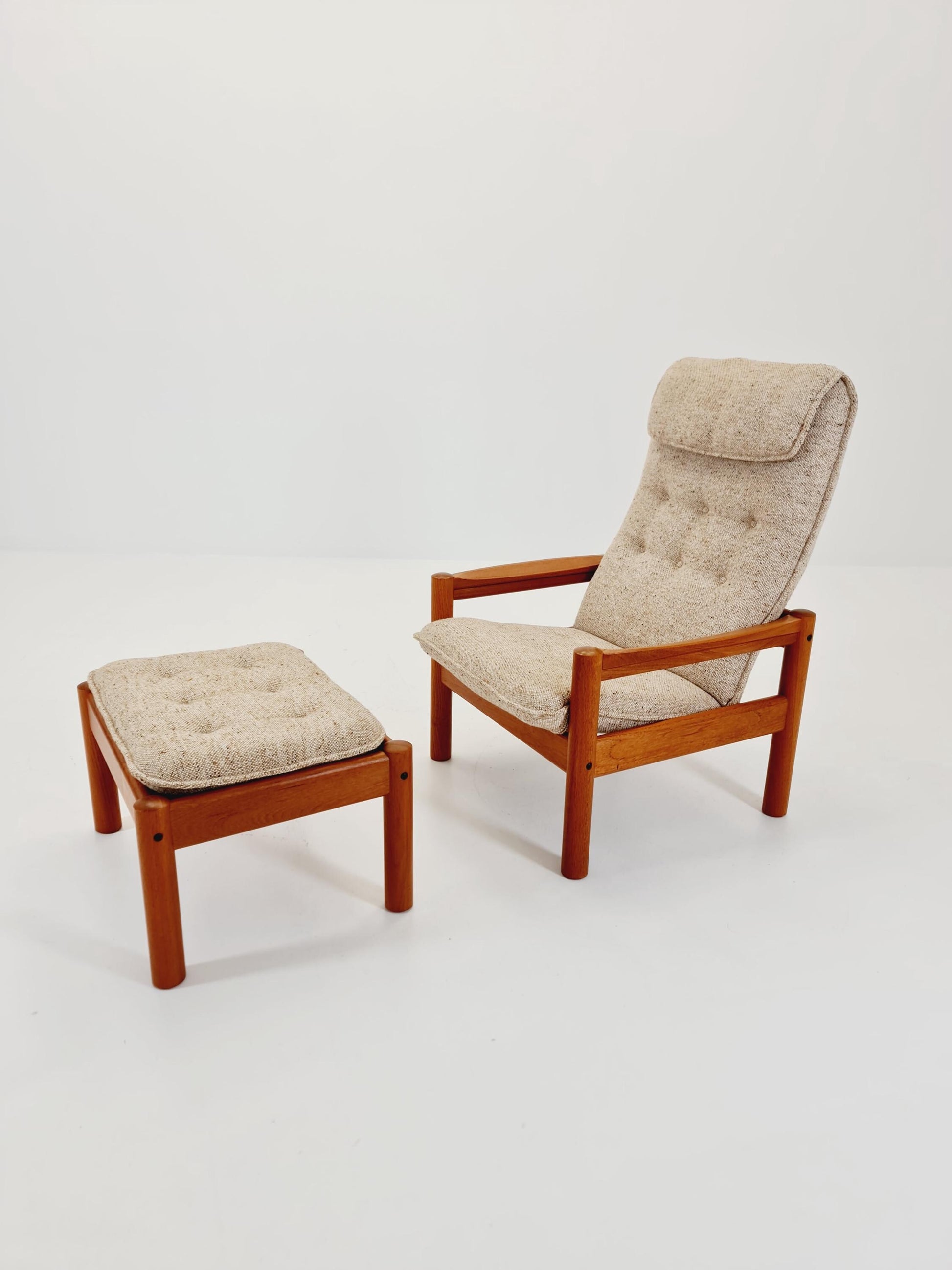 Mid Century Solid teak lounge chair/ Easy chair by Domino Mobler with Ottoman, 1960s