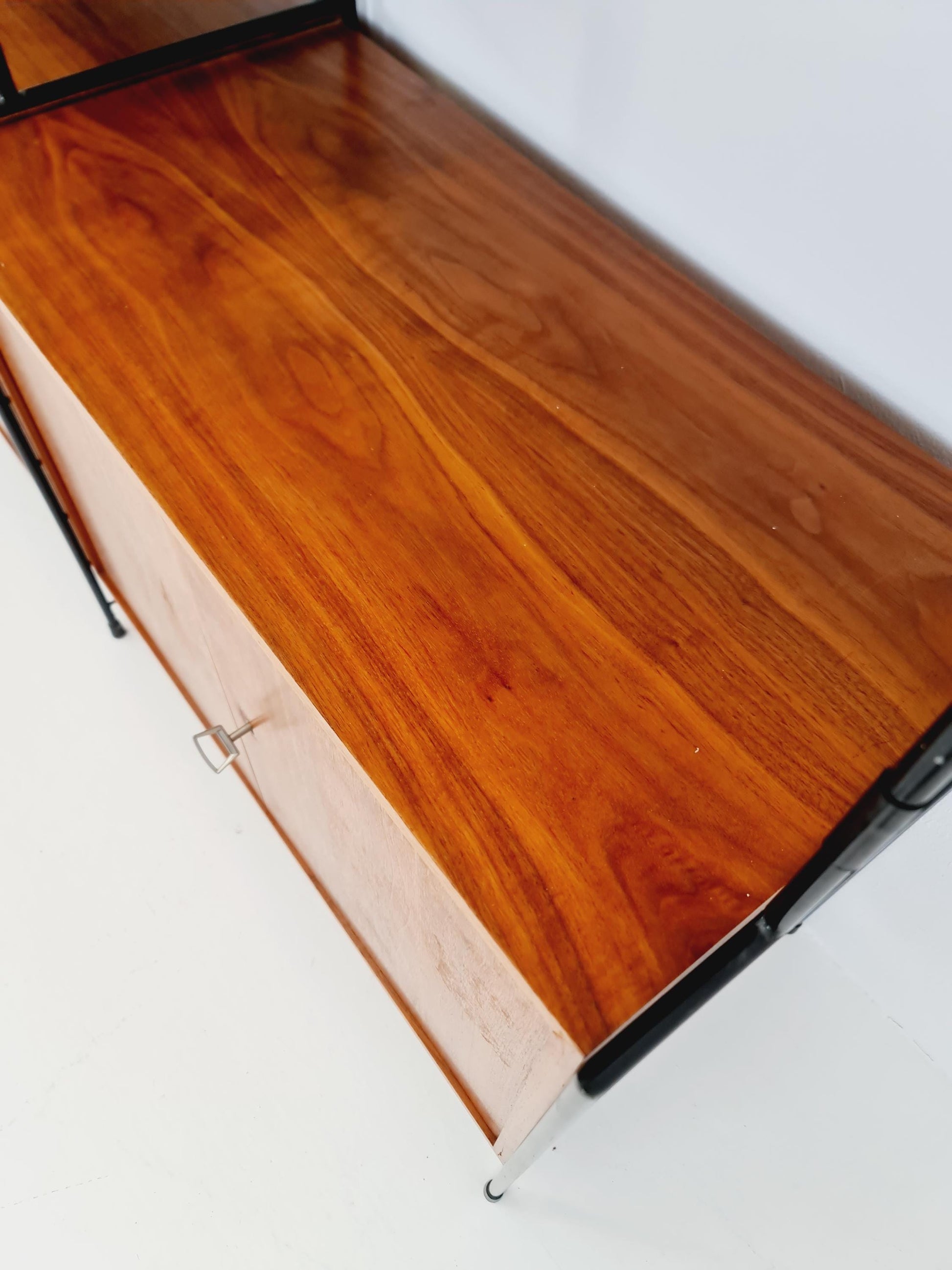 Mid century String shelf-system, bookcase with 3 cabinet and show case walnut wood by WHB Germany, 1950s