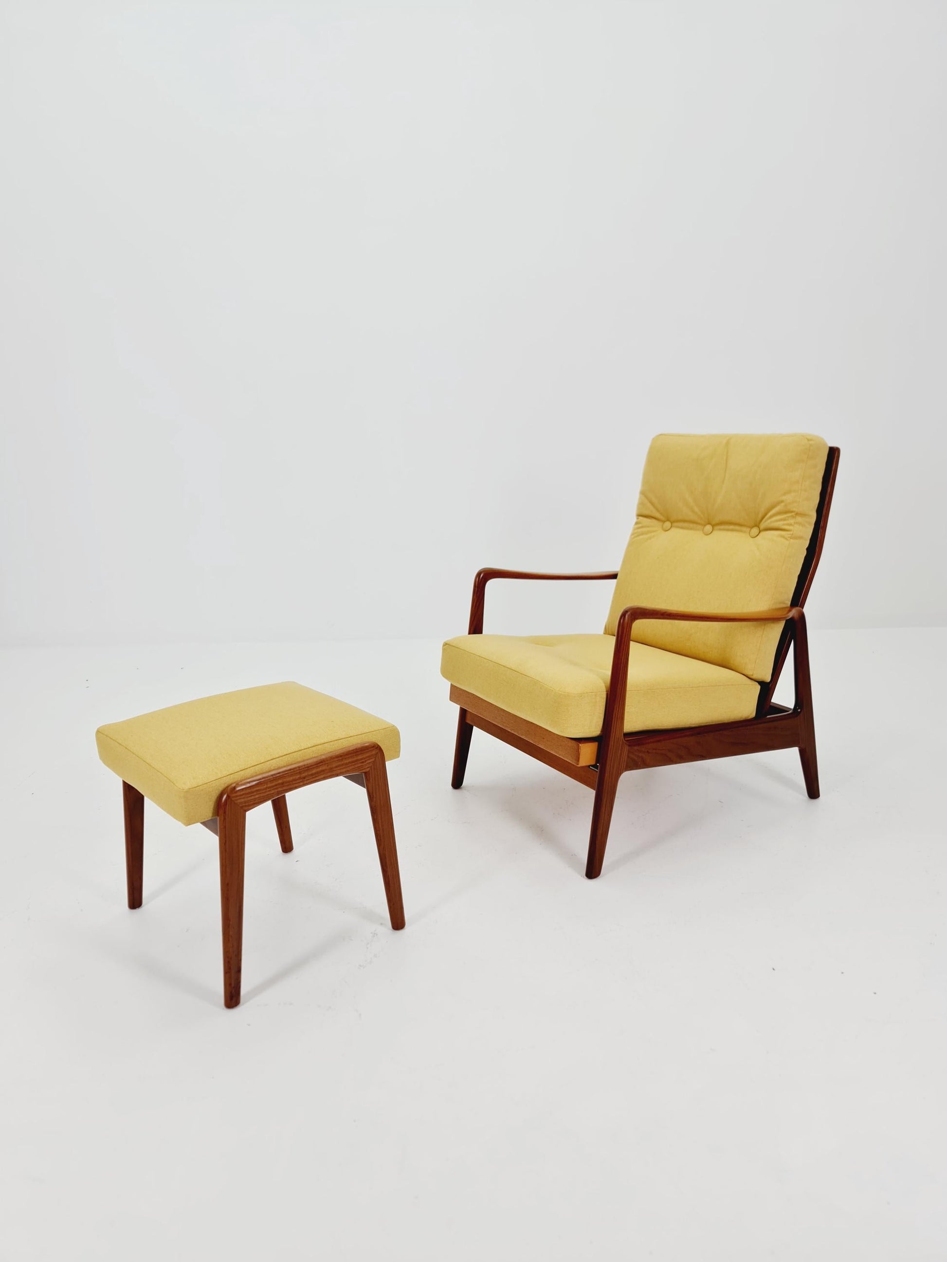 Mid Century Solid Walnut lounge chair/ Easy chair with Ottoman, 1960s