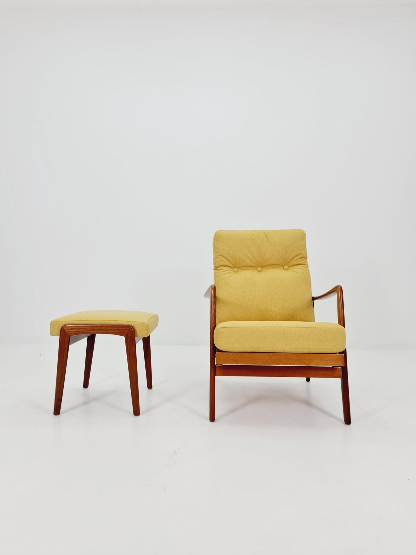 Mid Century Solid Walnut lounge chair/ Easy chair with Ottoman, 1960s