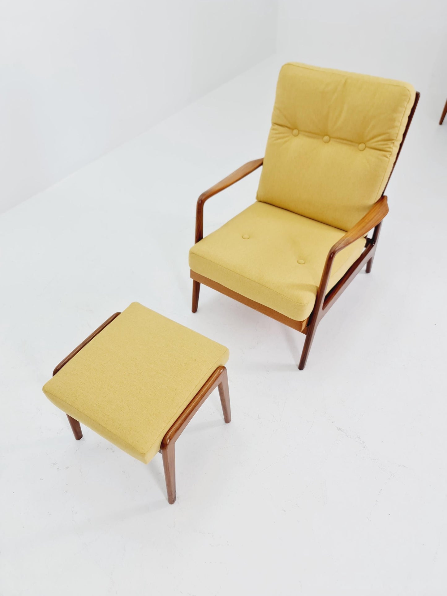 Mid Century Solid Walnut lounge chair/ Easy chair with Ottoman, 1960s