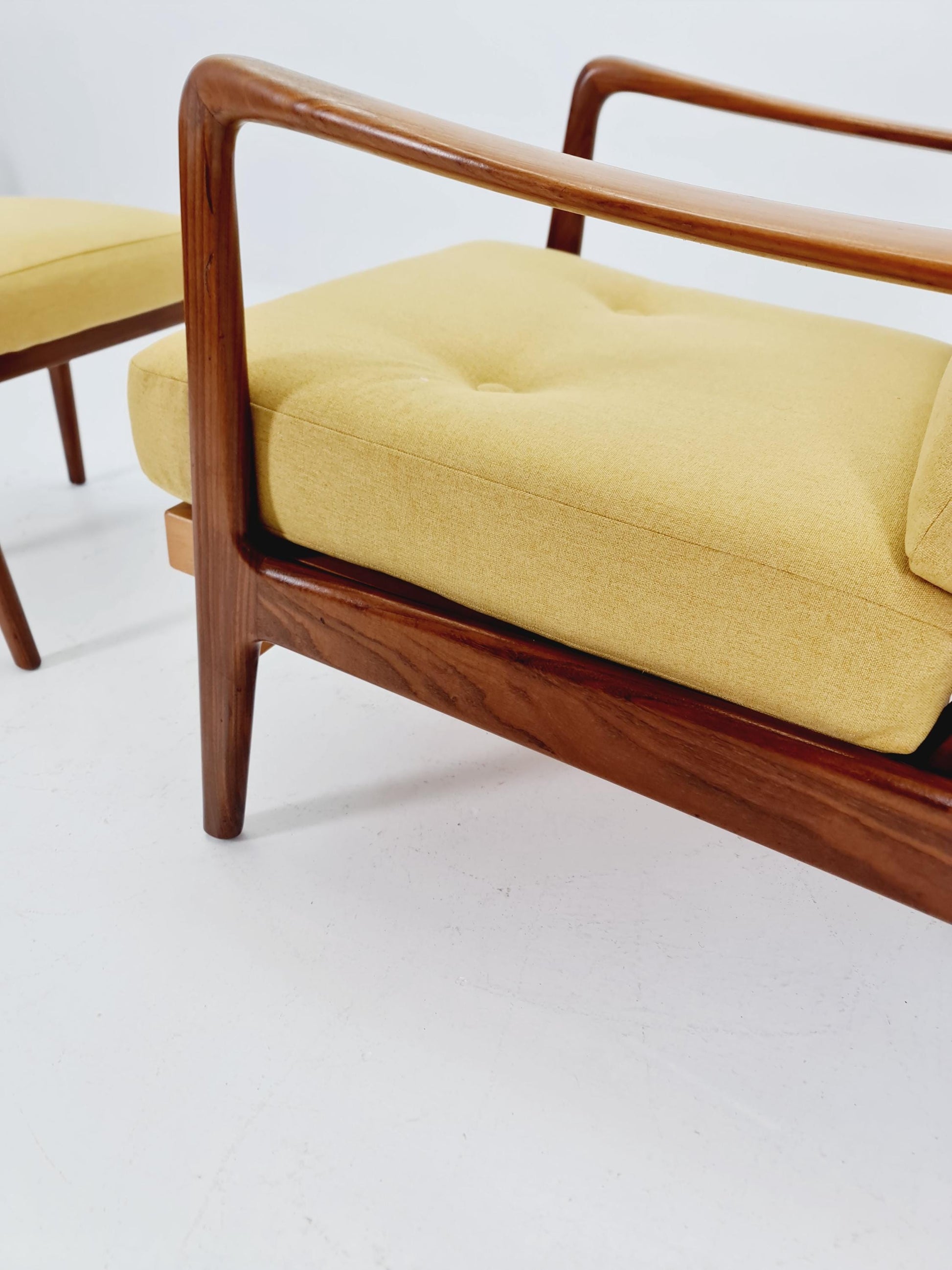 Mid Century Solid Walnut lounge chair/ Easy chair with Ottoman, 1960s