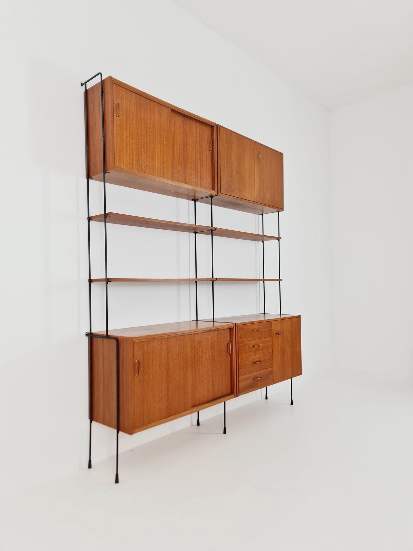 Mid century teak wall shelving unit by Hilker for Omnia, Germany, 1960s