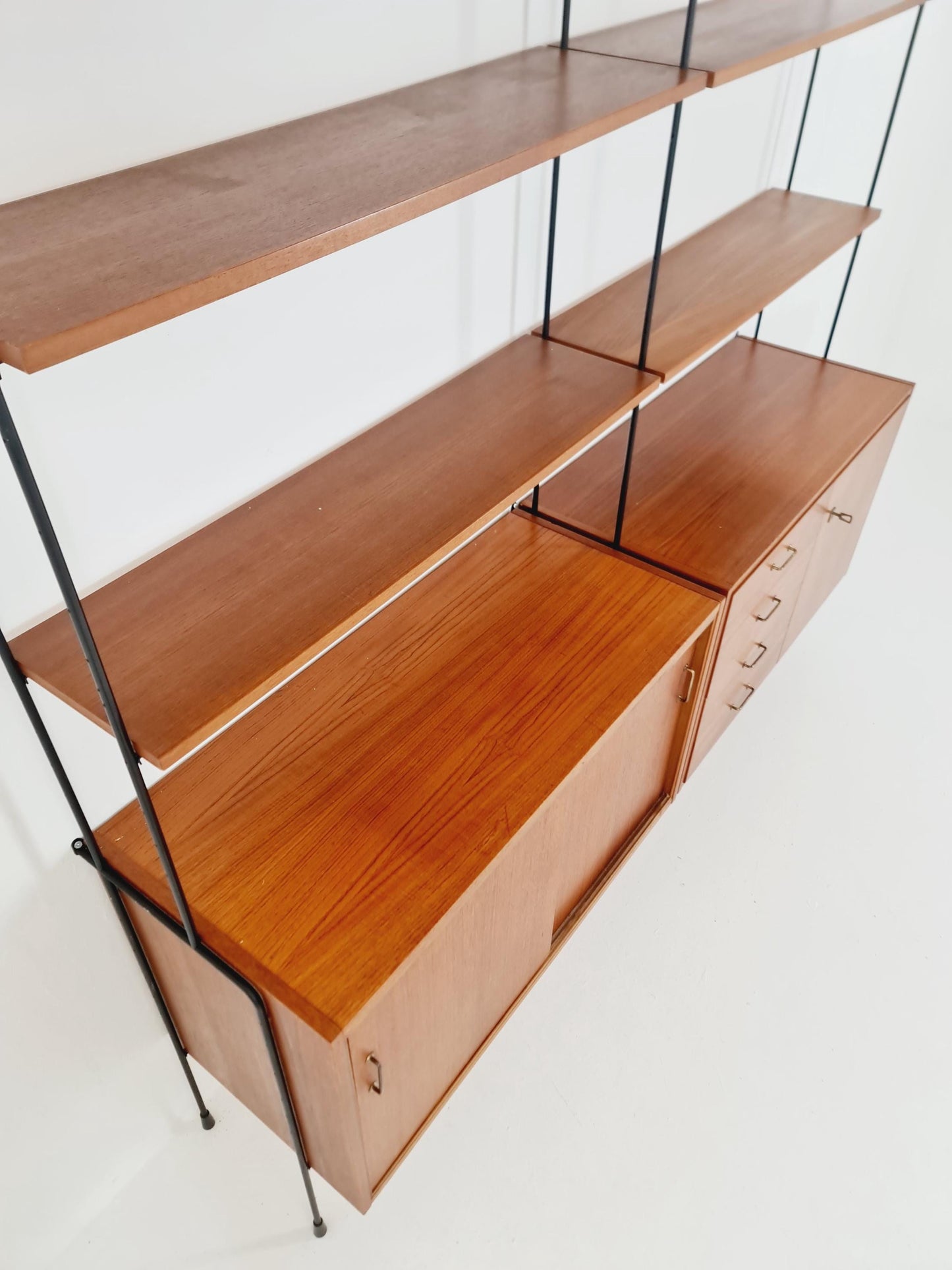 Mid century teak wall shelving unit by Hilker for Omnia, Germany, 1960s