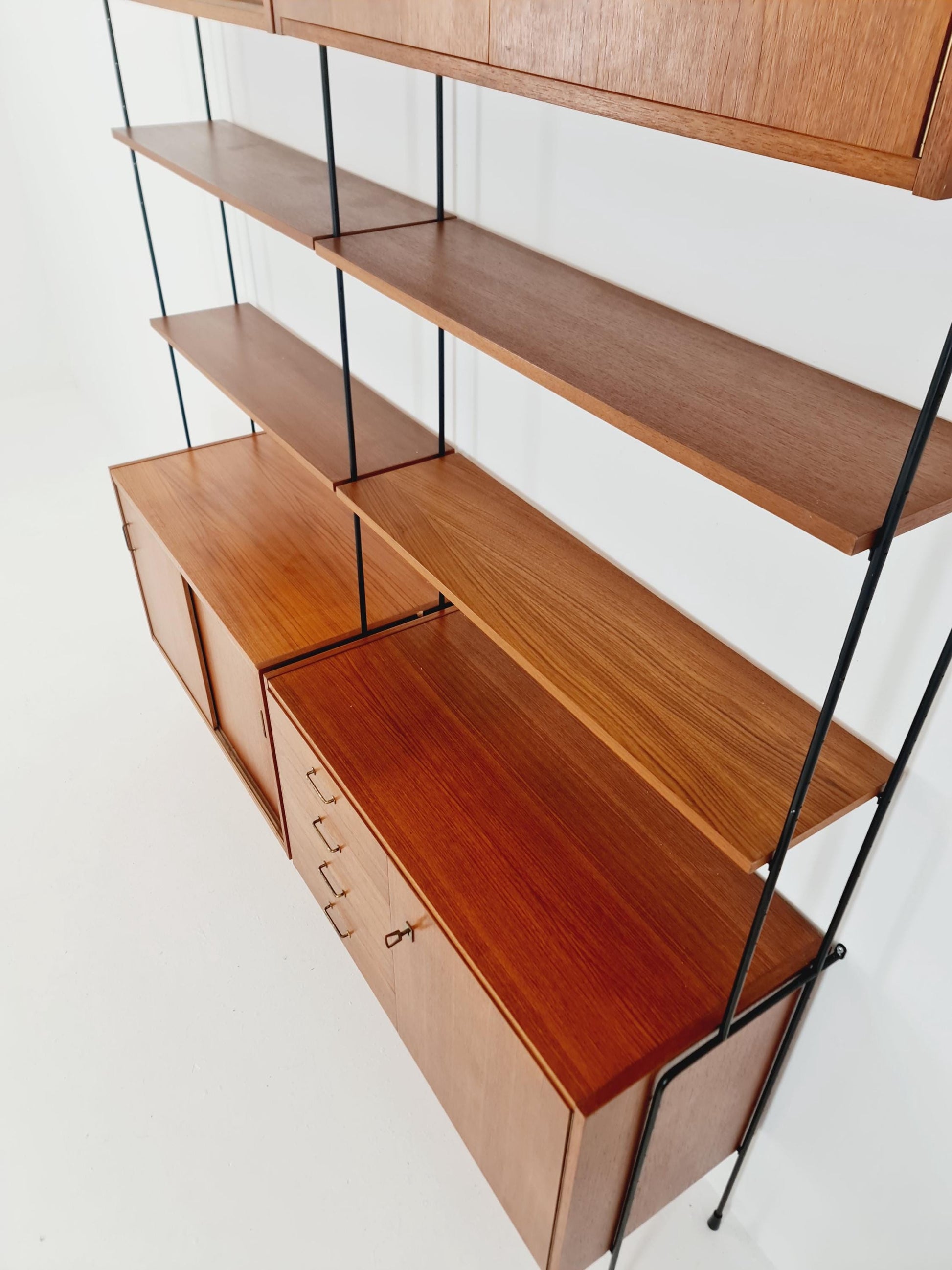 Mid century teak wall shelving unit by Hilker for Omnia, Germany, 1960s