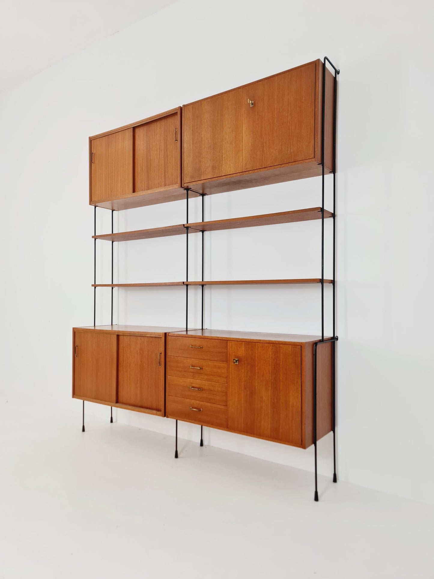 Mid century teak wall shelving unit by Hilker for Omnia, Germany, 1960s