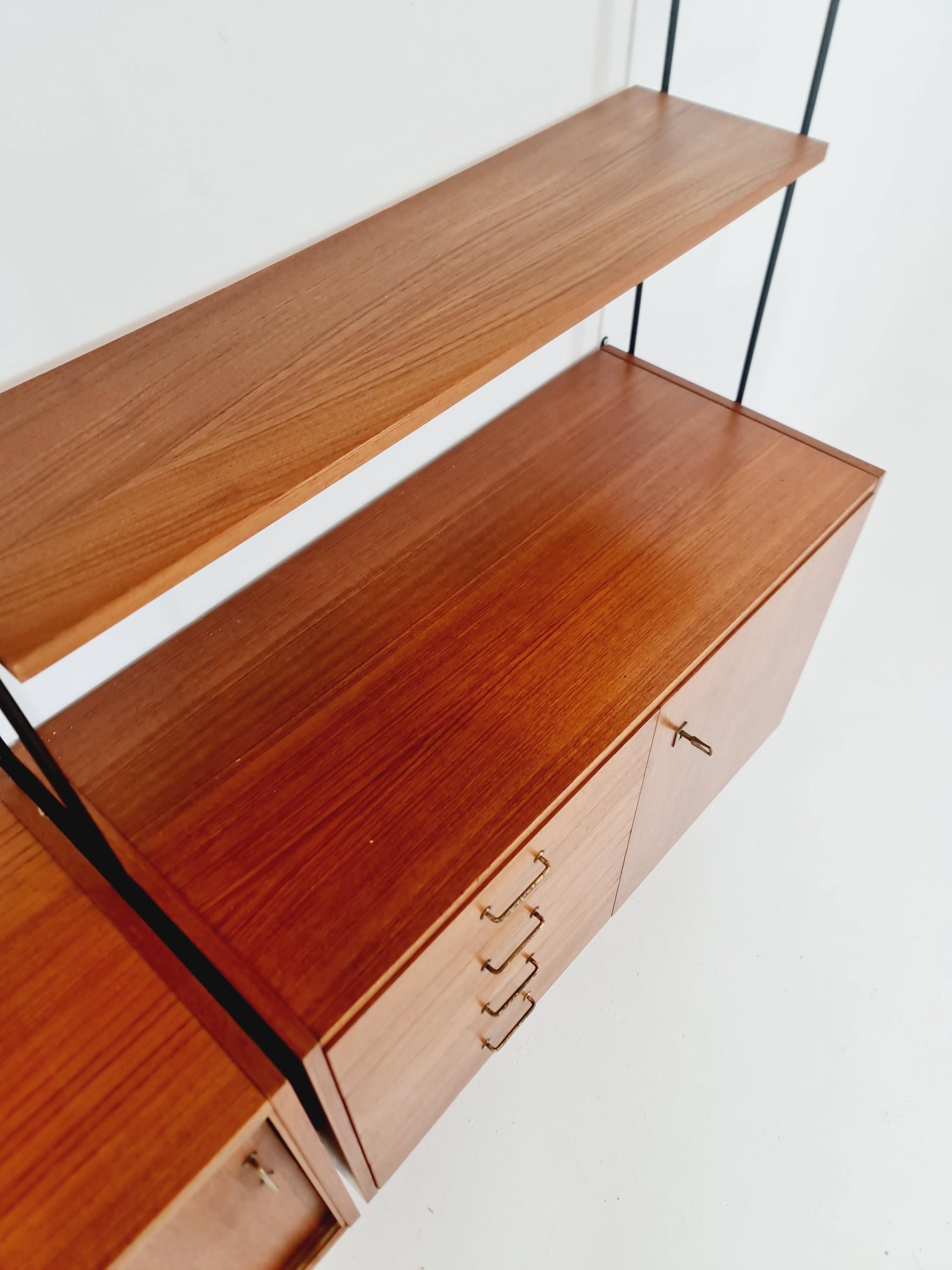 Mid century teak wall shelving unit by Hilker for Omnia, Germany, 1960s