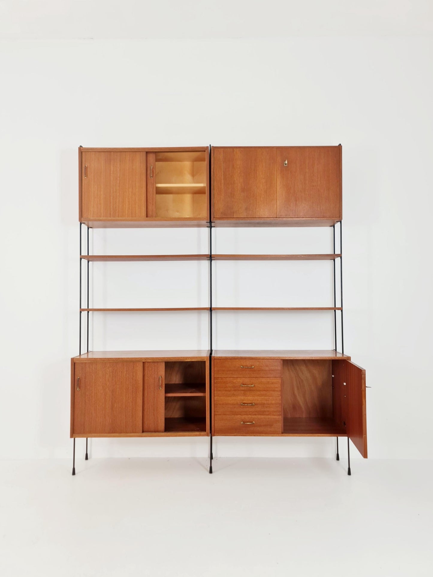 Mid century teak wall shelving unit by Hilker for Omnia, Germany, 1960s