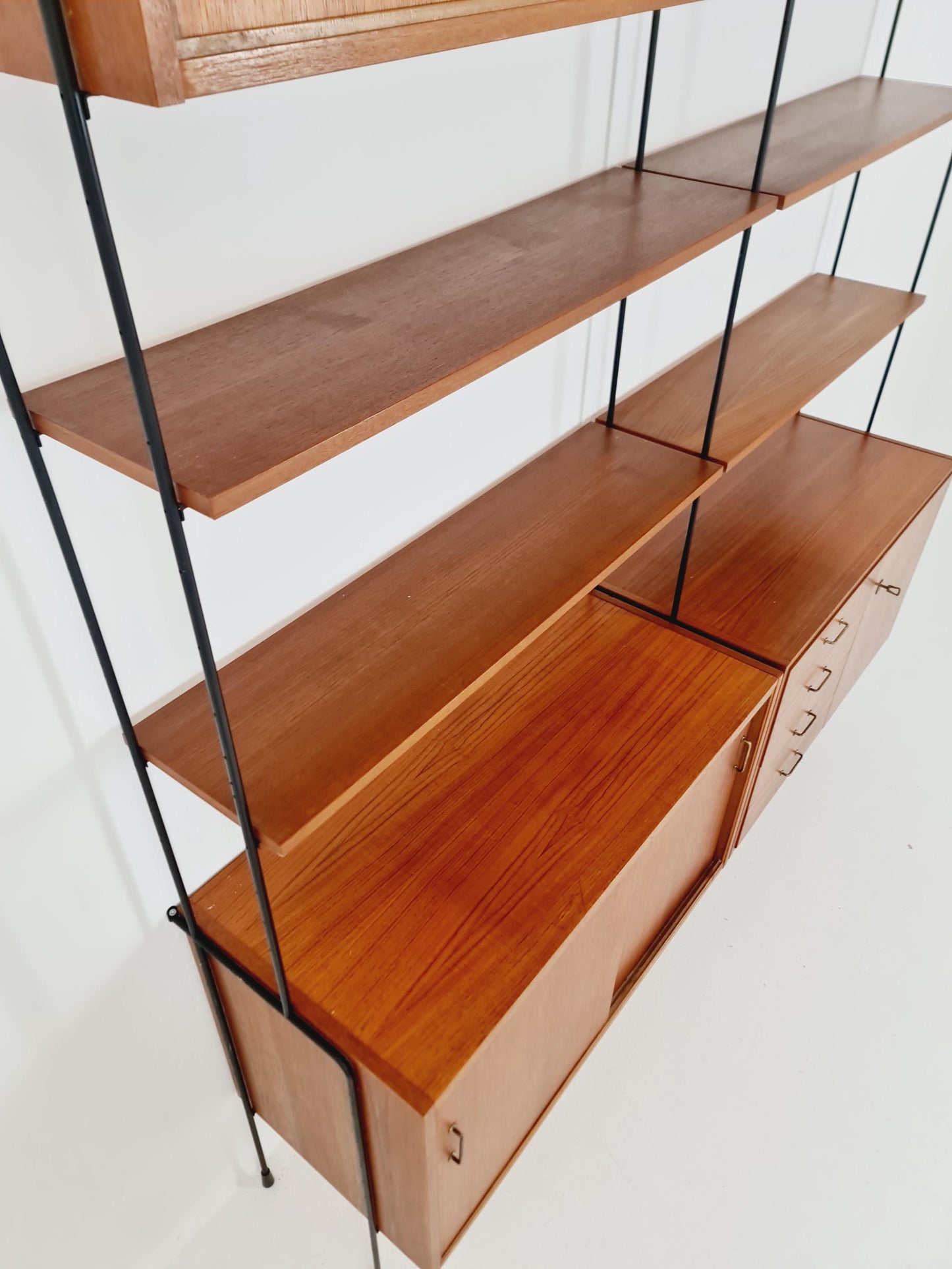 Mid century teak wall shelving unit by Hilker for Omnia, Germany, 1960s