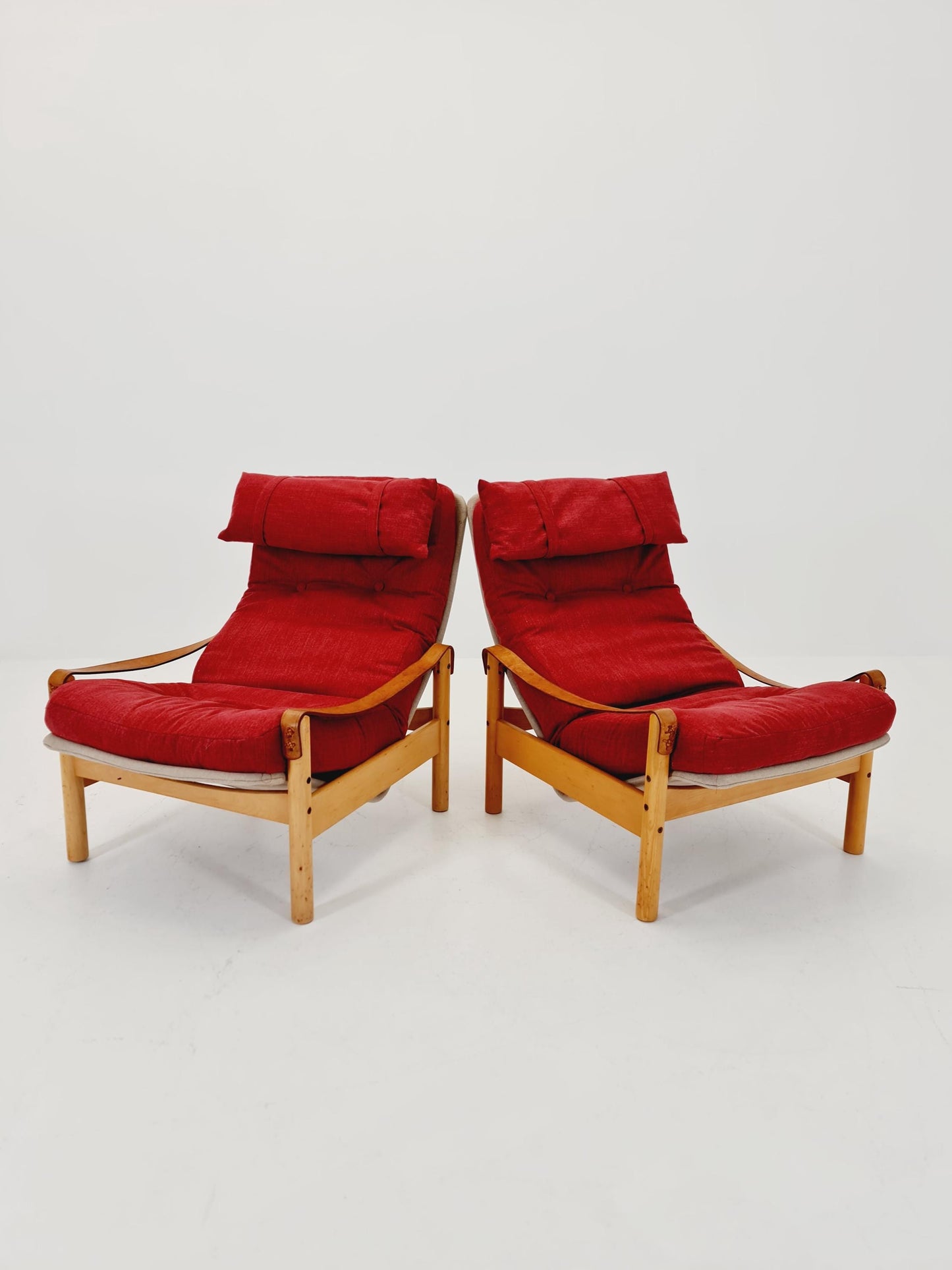 Mid-century vintage Safari Leather lounge chairs by Nili Stoppmobler denmark , 1970s Set of 2