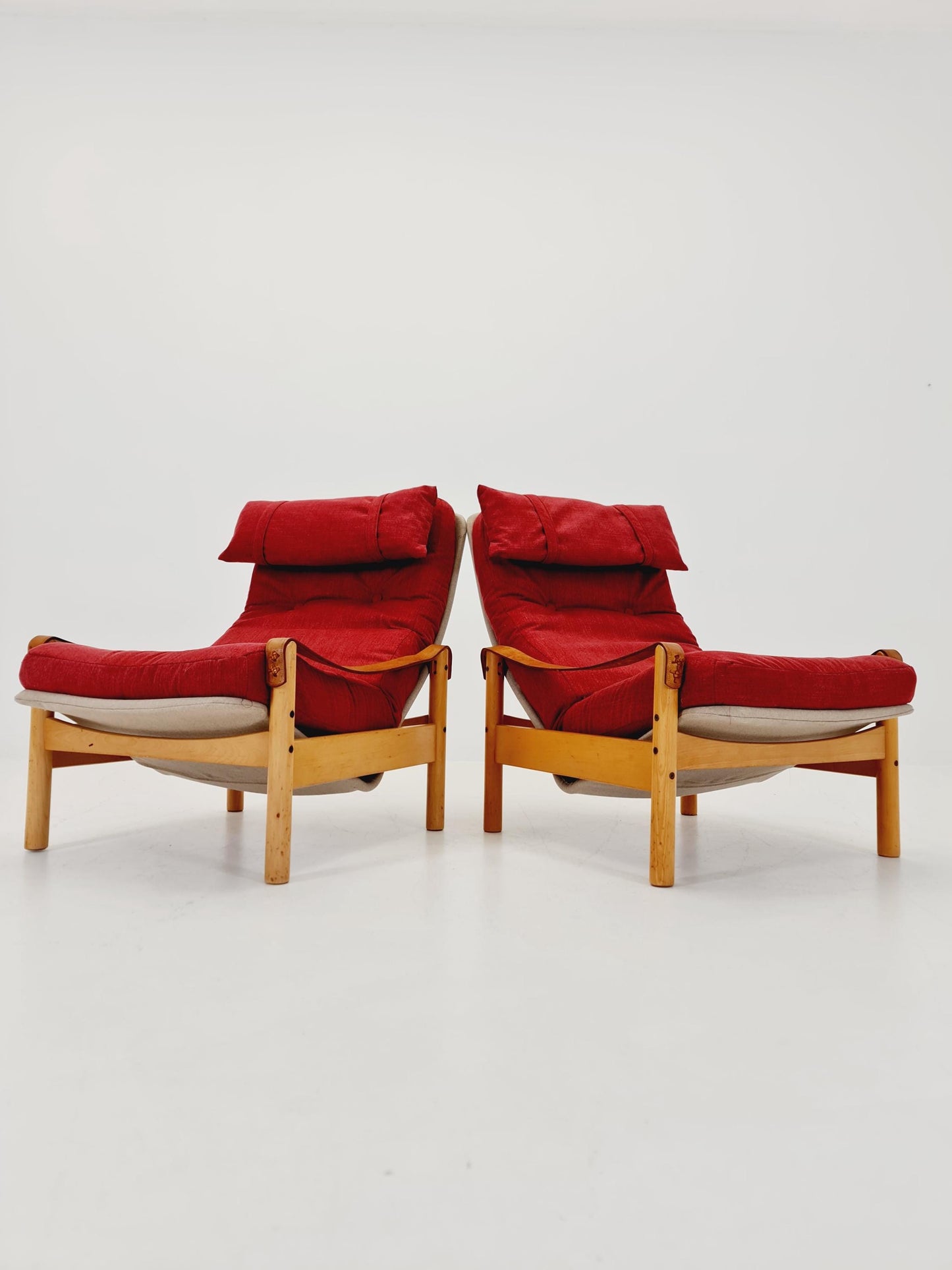 Mid-century vintage Safari Leather lounge chairs by Nili Stoppmobler denmark , 1970s Set of 2
