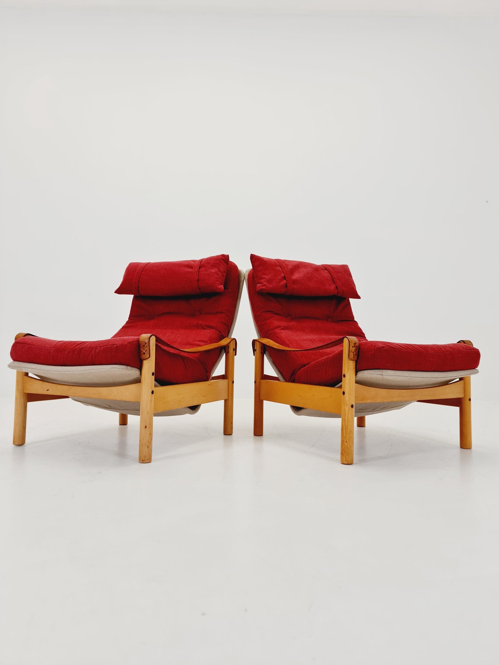 Mid-century vintage Safari Leather lounge chairs by Nili Stoppmobler denmark , 1970s Set of 2