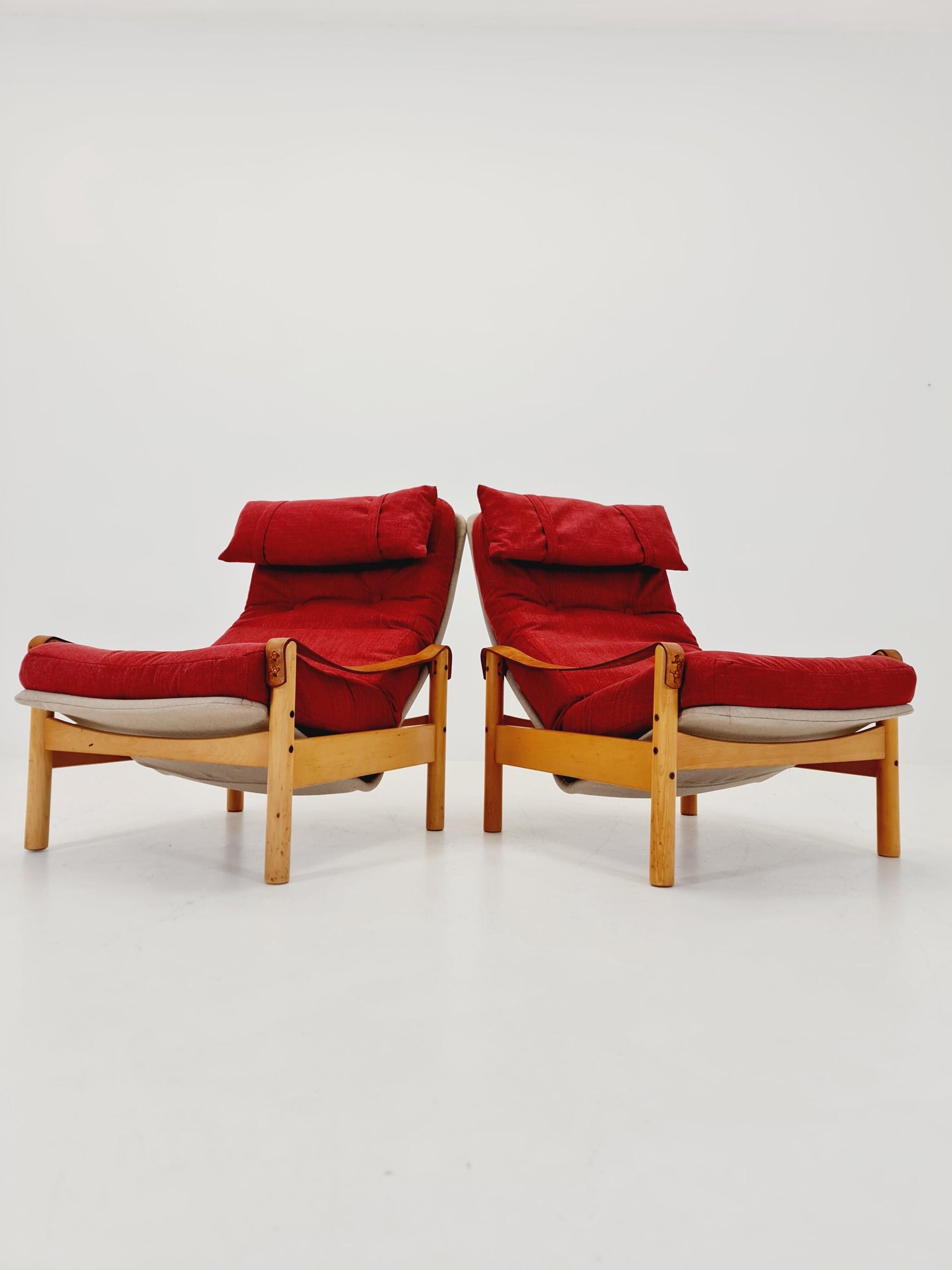 Mid-century vintage Safari Leather lounge chairs by Nili Stoppmobler denmark , 1970s Set of 2