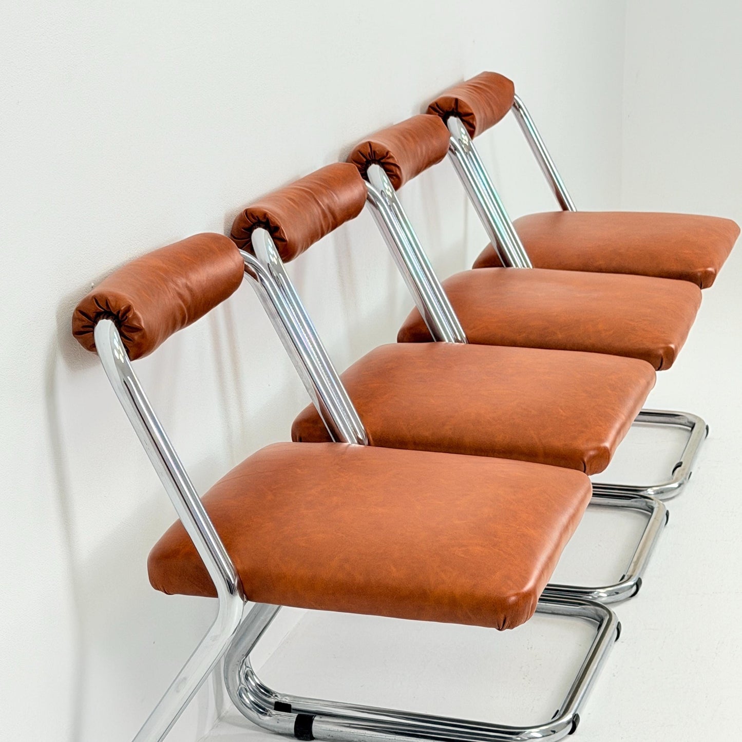 Rare Set of 4 Mid-Century Modern Italian Dining Chairs by Giotto Stoppino, 1980s