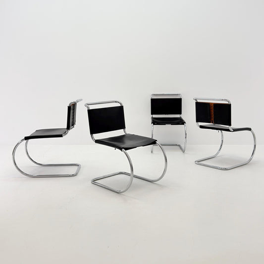 Set of 4 Bauhaus Mid-Century Modern Mies van der Rohe MR 10 black leather Chairs 1980s Italy