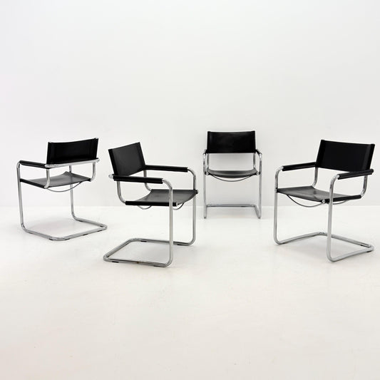 Set of 4 Bauhaus Linea Fiam B34 Cantilever Chairs by Mart Stam - Marcel Breuer Italy 1980s
