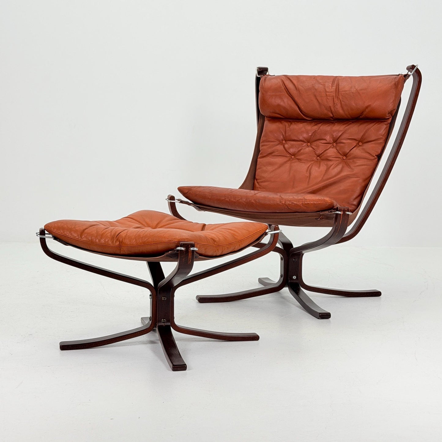 Mid century Falcon Lounge chair and footstool by Sigurd Ressell for Vatne Møbler, 1970s, set of 2