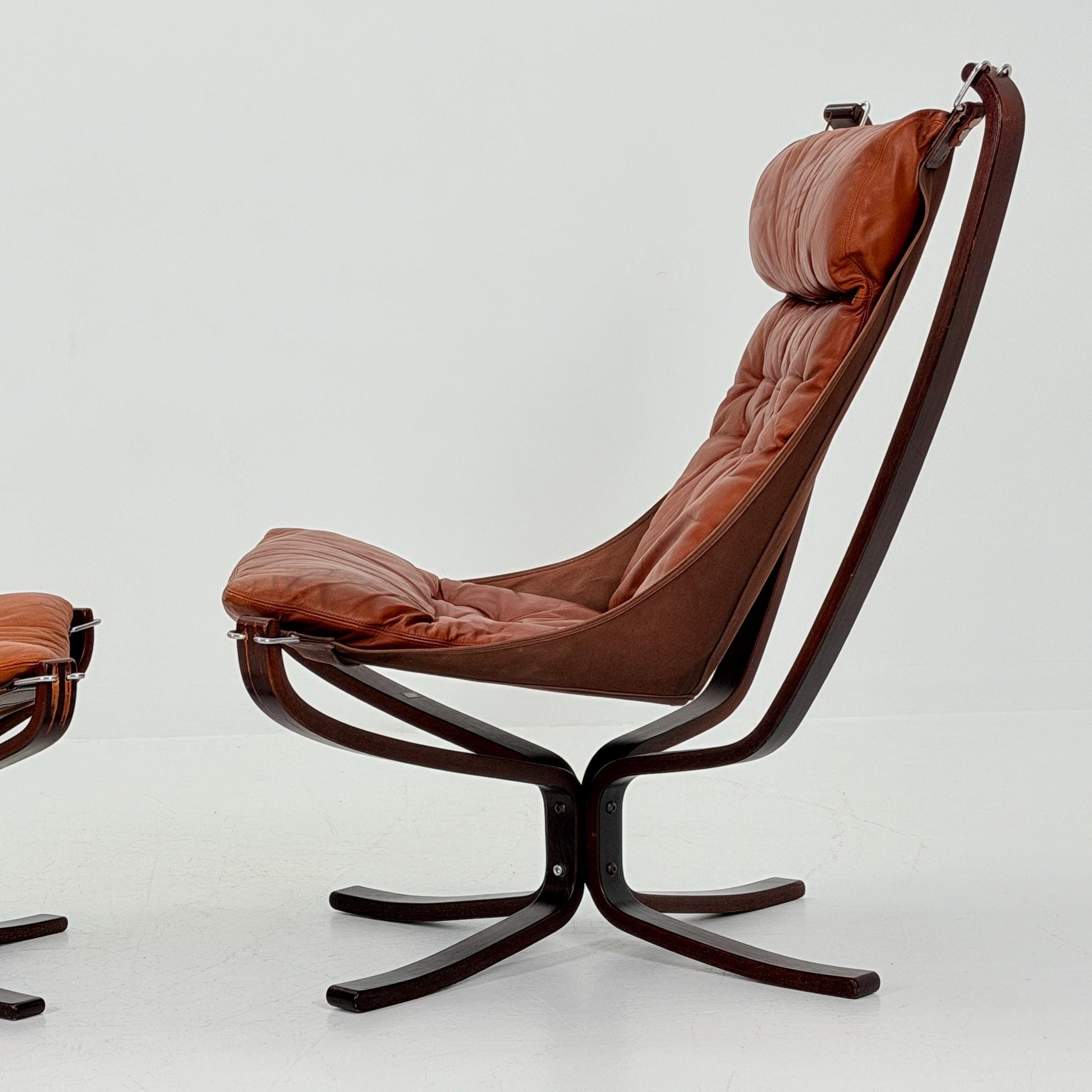 Mid century Falcon Lounge chair and footstool by Sigurd Ressell for Vatne Møbler, 1970s, set of 2