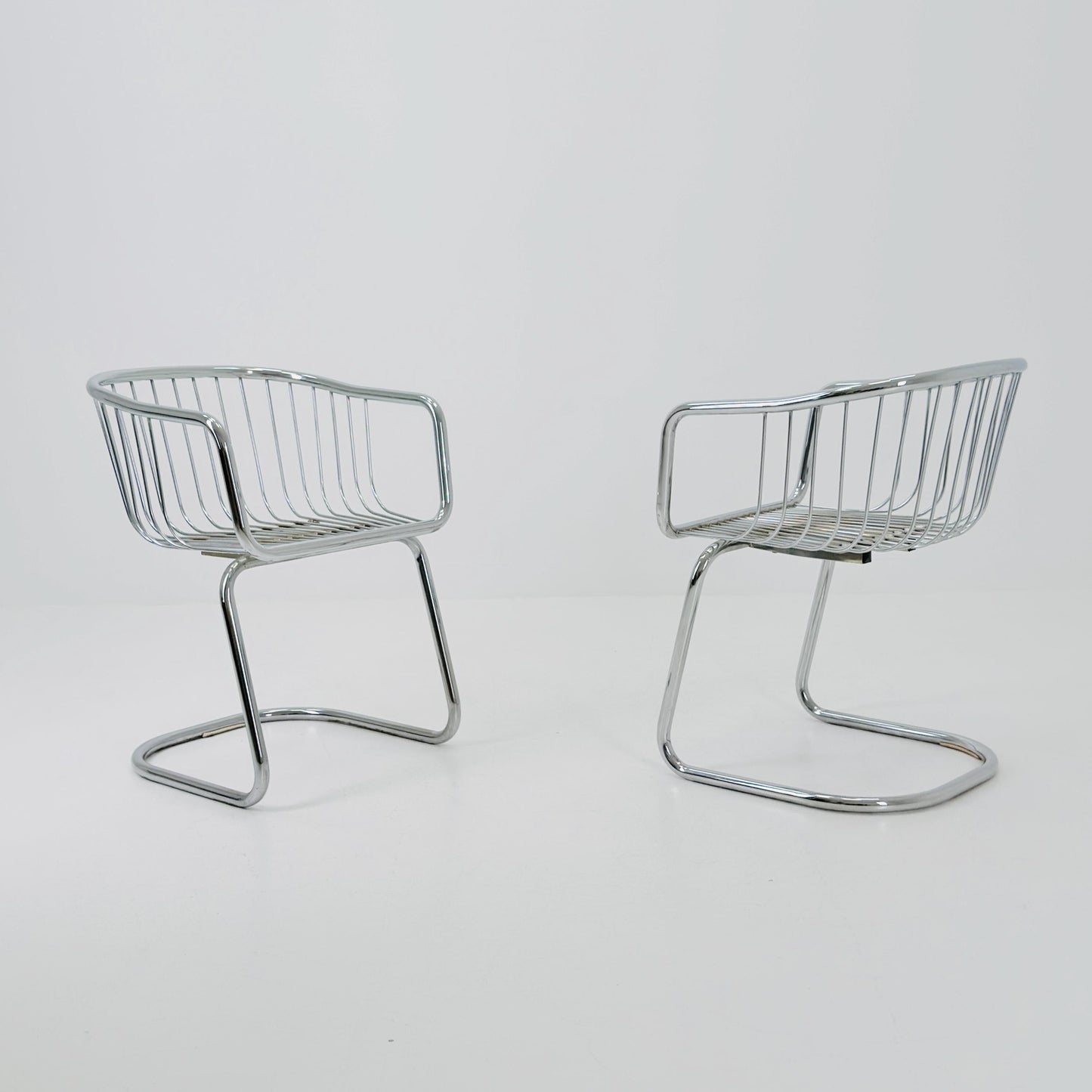 Set of 2 Mid-Century Dining Armchairs by Gastone Rinaldi – Chrome Frame, Green & Red Retro Upholstery, Italy 1970s
