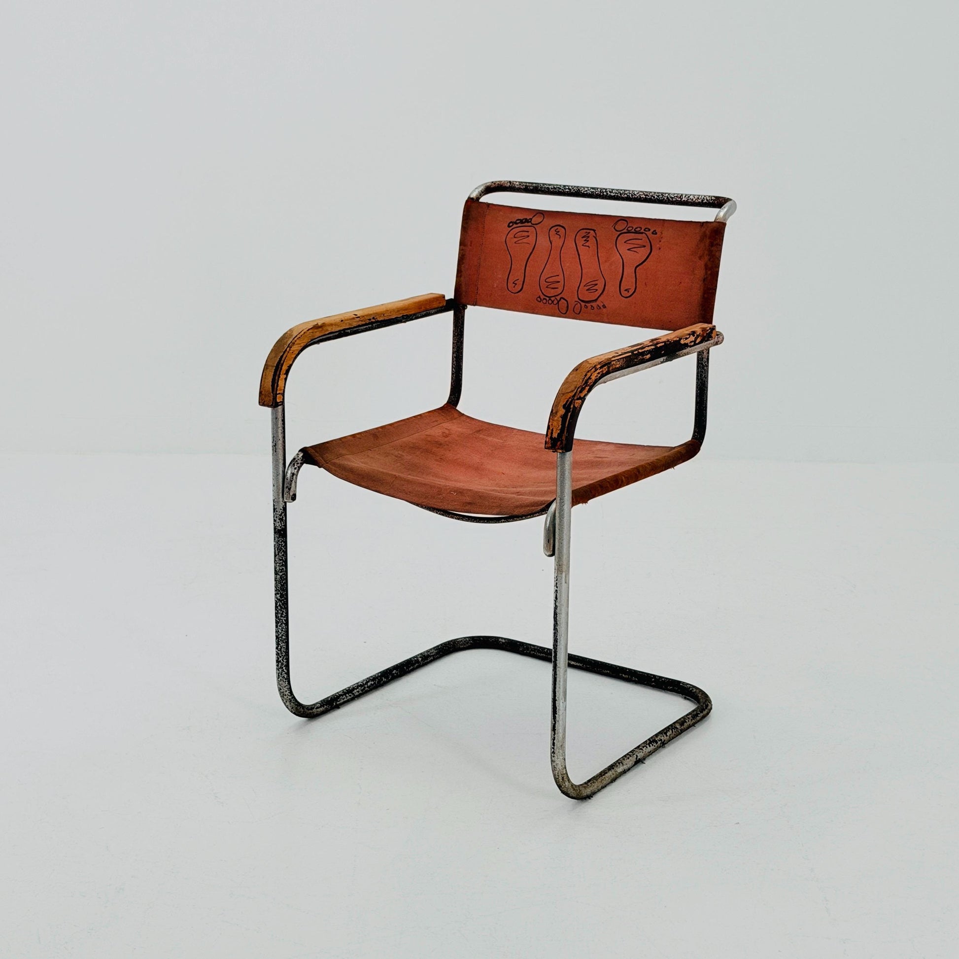 Rare Original Marcel Breuer B34 Bauhaus armChair for Gebrüder Thonet Austria 1930s