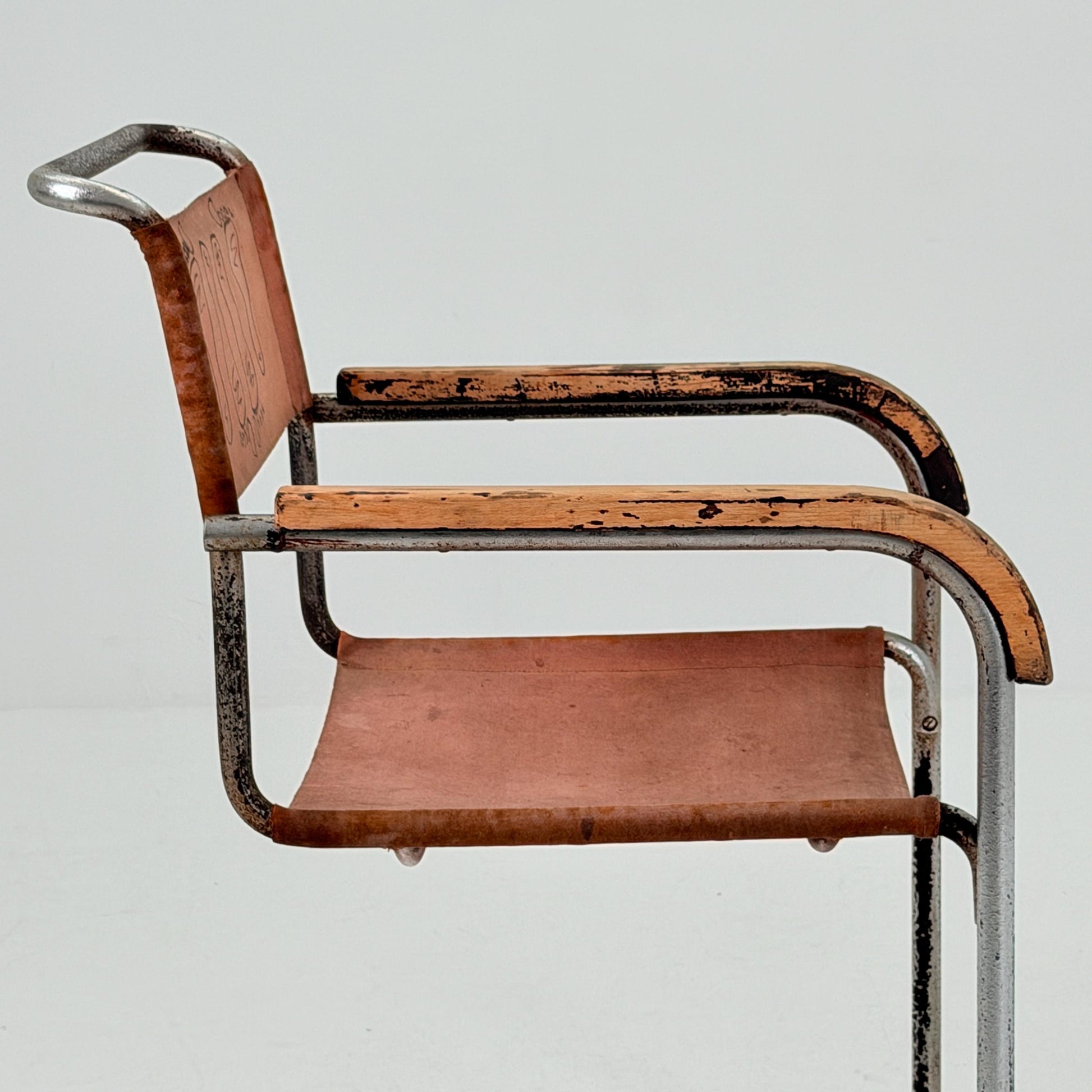 Rare Original Marcel Breuer B34 Bauhaus armChair for Gebrüder Thonet Austria 1930s