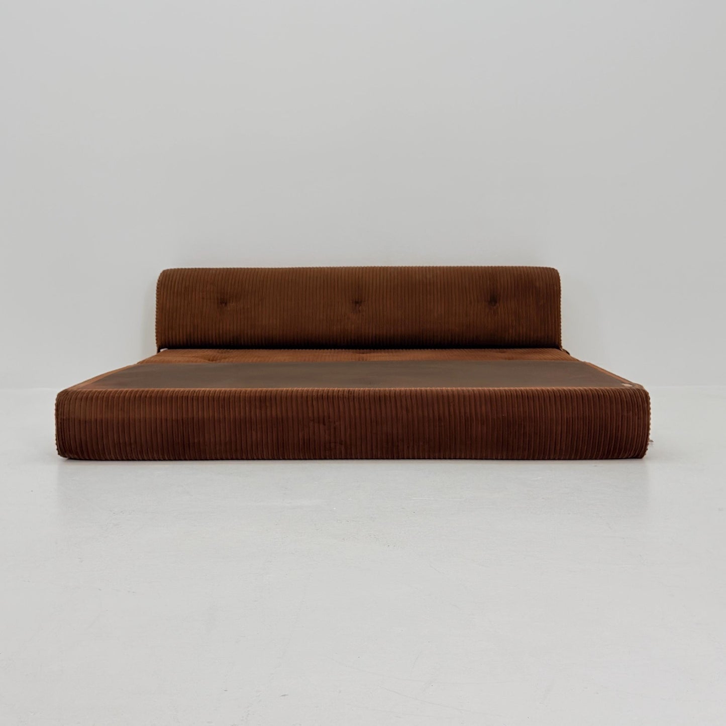 Mid Century Space Age brown velvet cord day bed / Lounge Sofa-Bed by IKEA, Sweden | 1980s