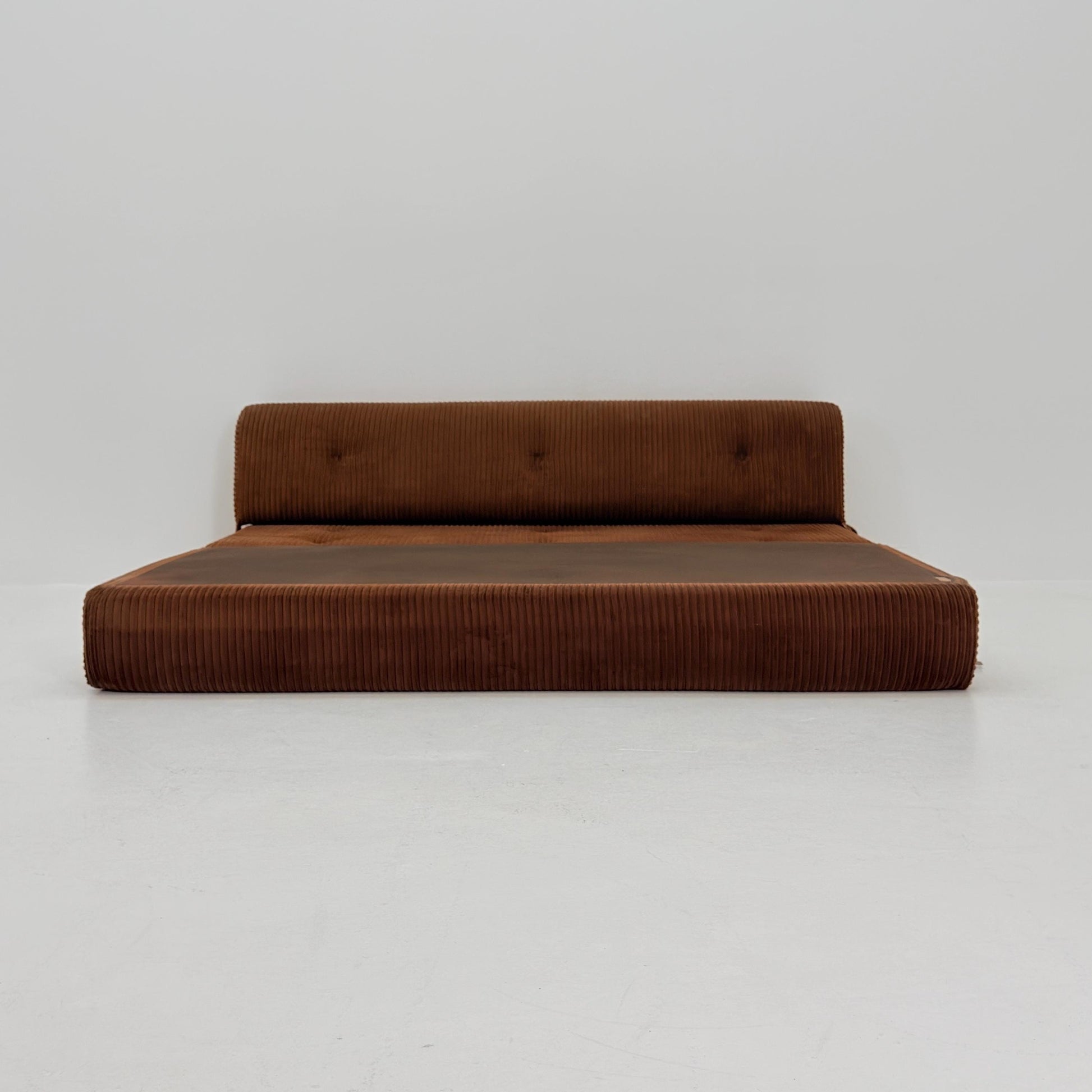 Mid Century Space Age brown velvet cord day bed / Lounge Sofa-Bed by IKEA, Sweden | 1980s