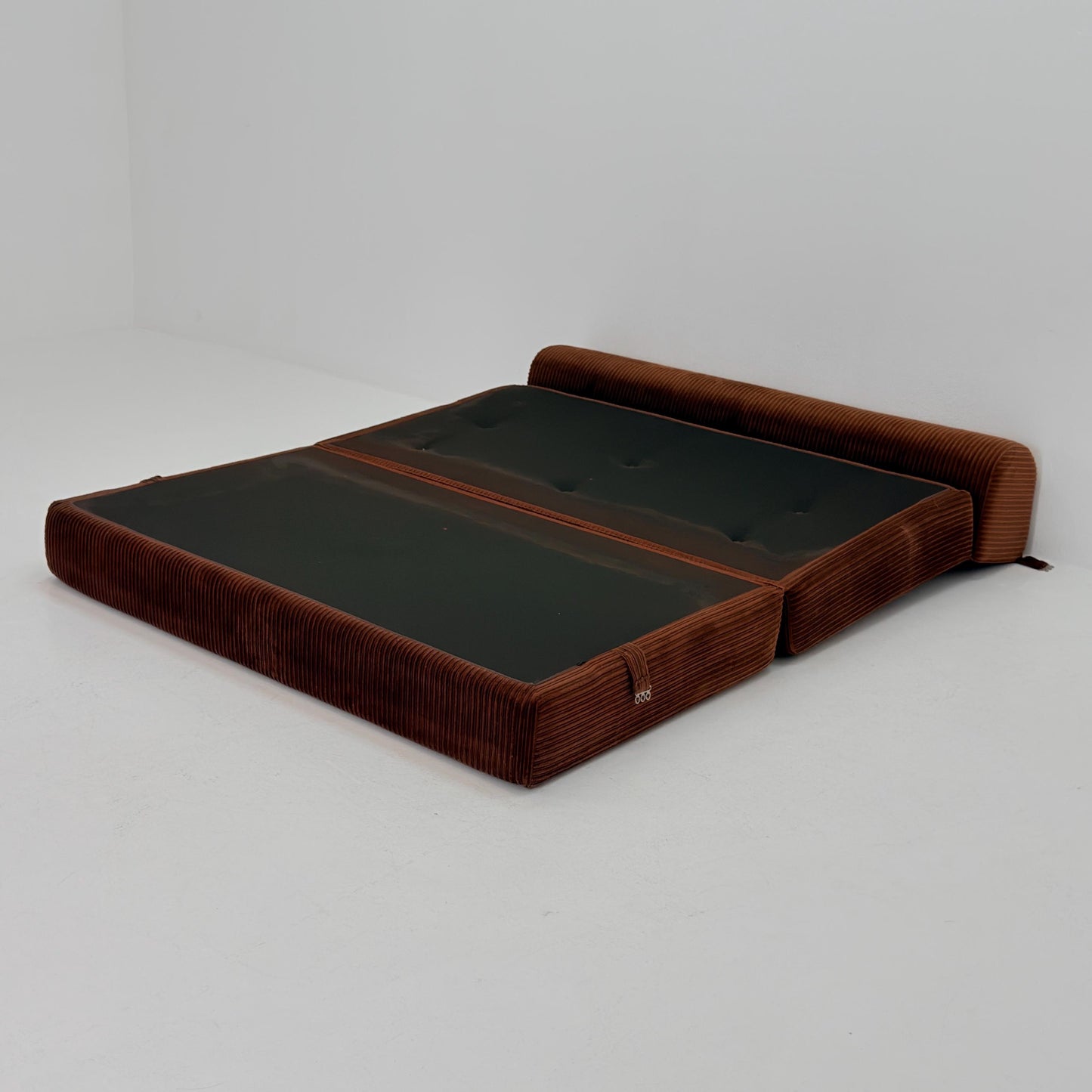 Mid Century Space Age brown velvet cord day bed / Lounge Sofa-Bed by IKEA, Sweden | 1980s