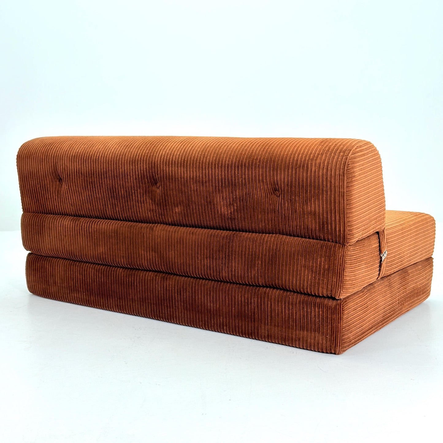 Mid Century Space Age brown velvet cord day bed / Lounge Sofa-Bed by IKEA, Sweden | 1980s