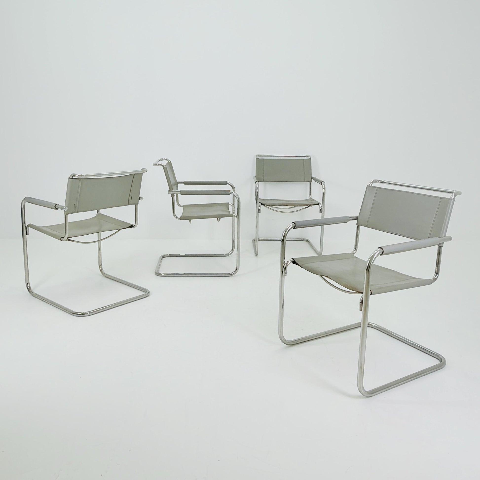 Set of 4 Iconic gray Leather S34 Cantilever Chairs by Mart Stam for Thonet – Bauhaus Design, 1980s Germany