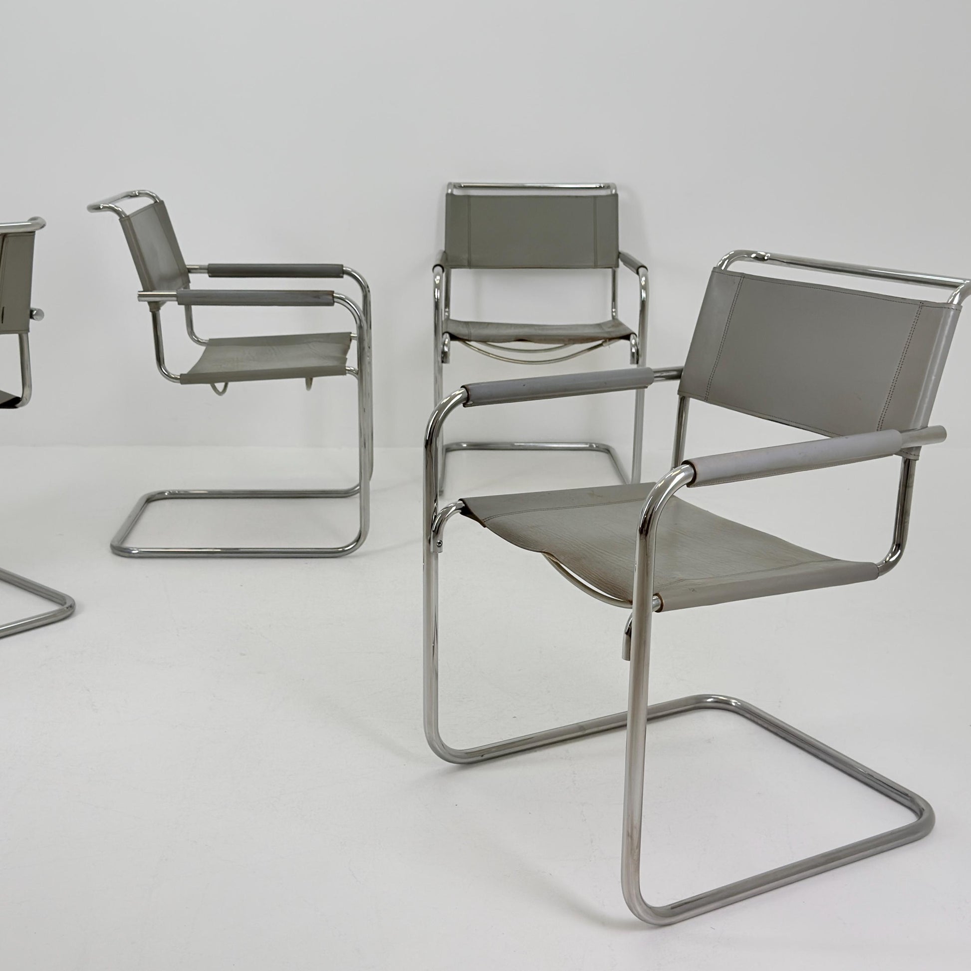 Set of 4 Iconic gray Leather S34 Cantilever Chairs by Mart Stam for Thonet – Bauhaus Design, 1980s Germany