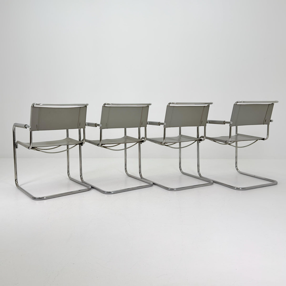 Set of 4 Iconic gray Leather S34 Cantilever Chairs by Mart Stam for Thonet – Bauhaus Design, 1980s Germany