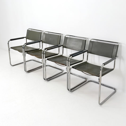Set of 4 Iconic gray Leather S34 Cantilever Chairs by Mart Stam for Thonet – Bauhaus Design, 1980s Germany