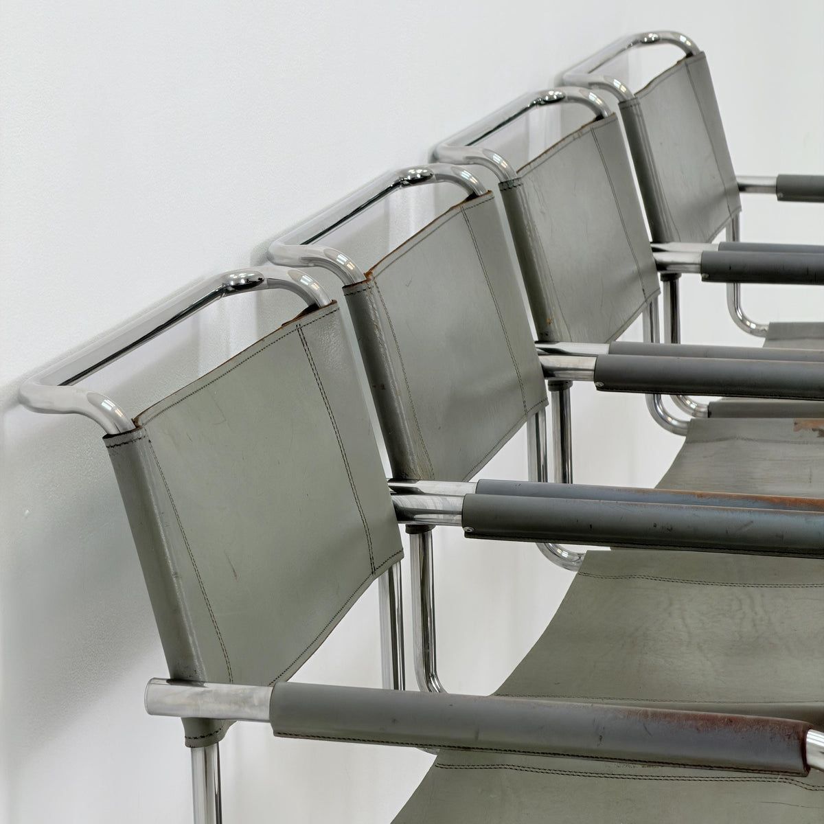 Set of 4 Iconic gray Leather S34 Cantilever Chairs by Mart Stam for Thonet – Bauhaus Design, 1980s Germany