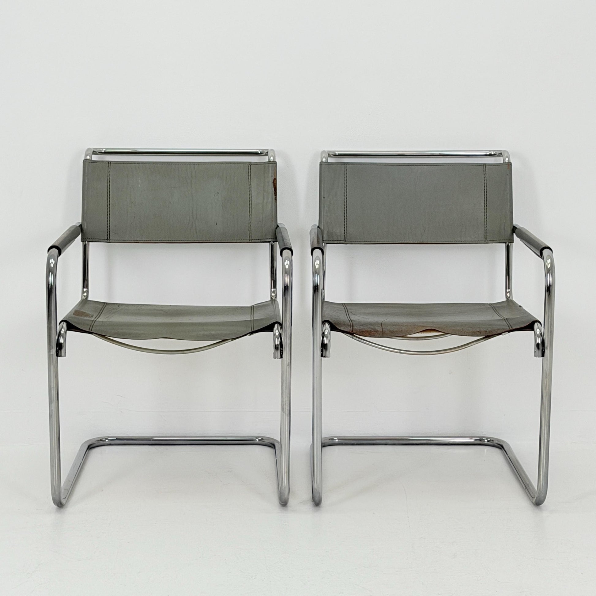 Set of 2 Iconic gray Leather S34 Cantilever Chairs by Mart Stam for Thonet – Bauhaus Design, 1980s Germany
